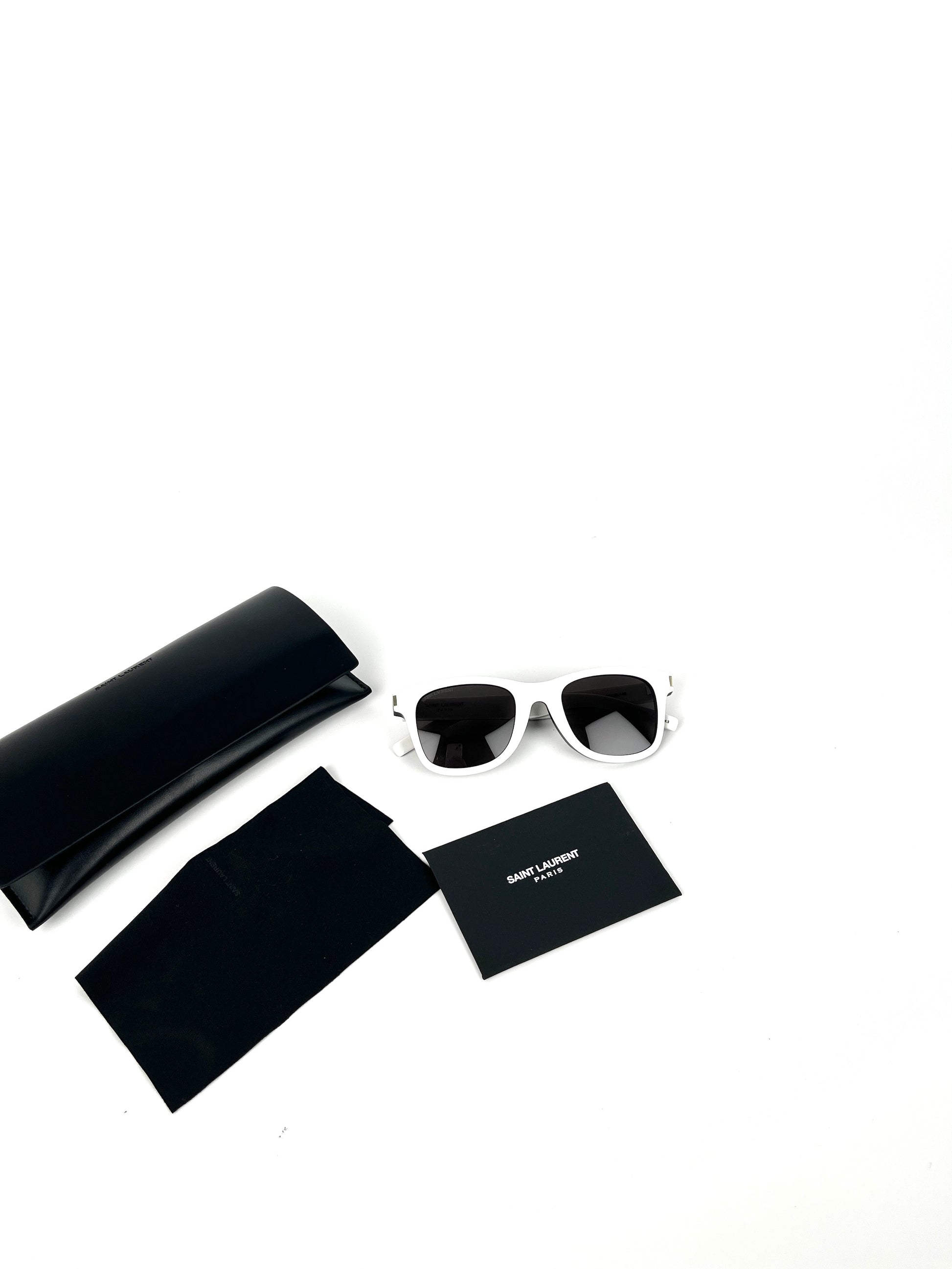 Saint Laurent SL 51 Square Wellington Shaped White Black Acetate Sunglasses