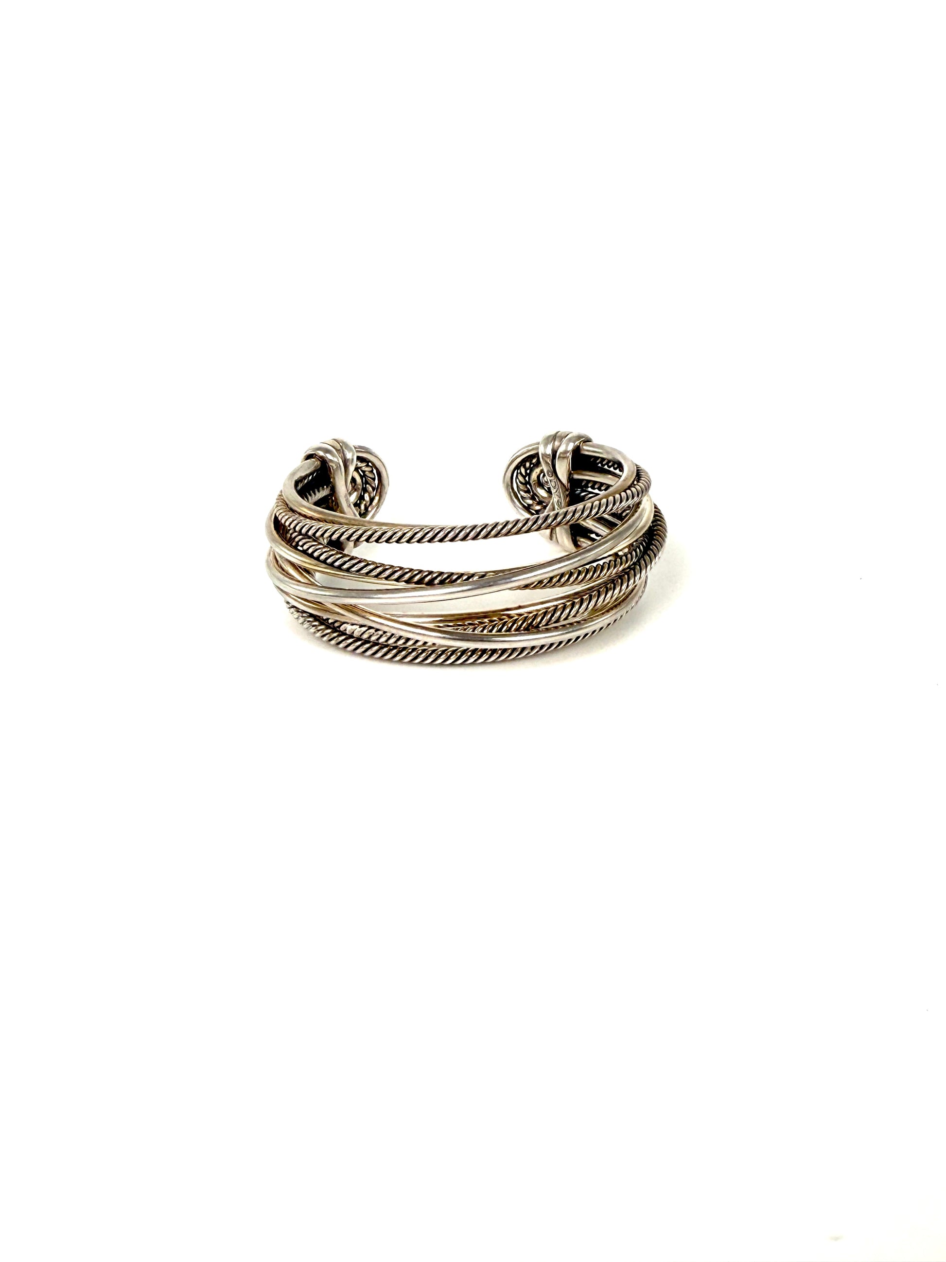 David Yurman Cable Crossover Multi Row Cable Cuff Sterling Silver Bracelet S