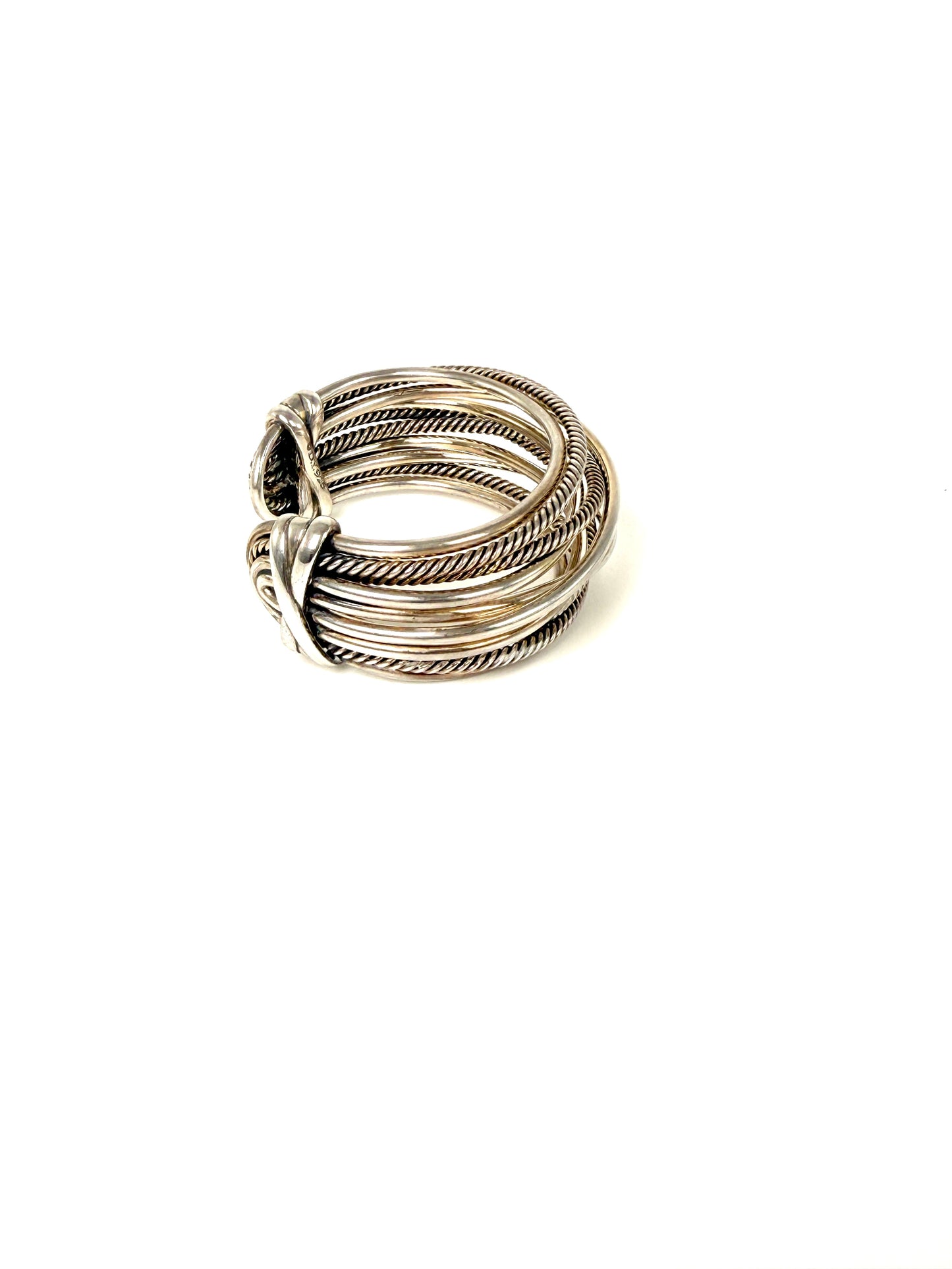 David Yurman Cable Crossover Multi Row Cable Cuff Sterling Silver Bracelet S