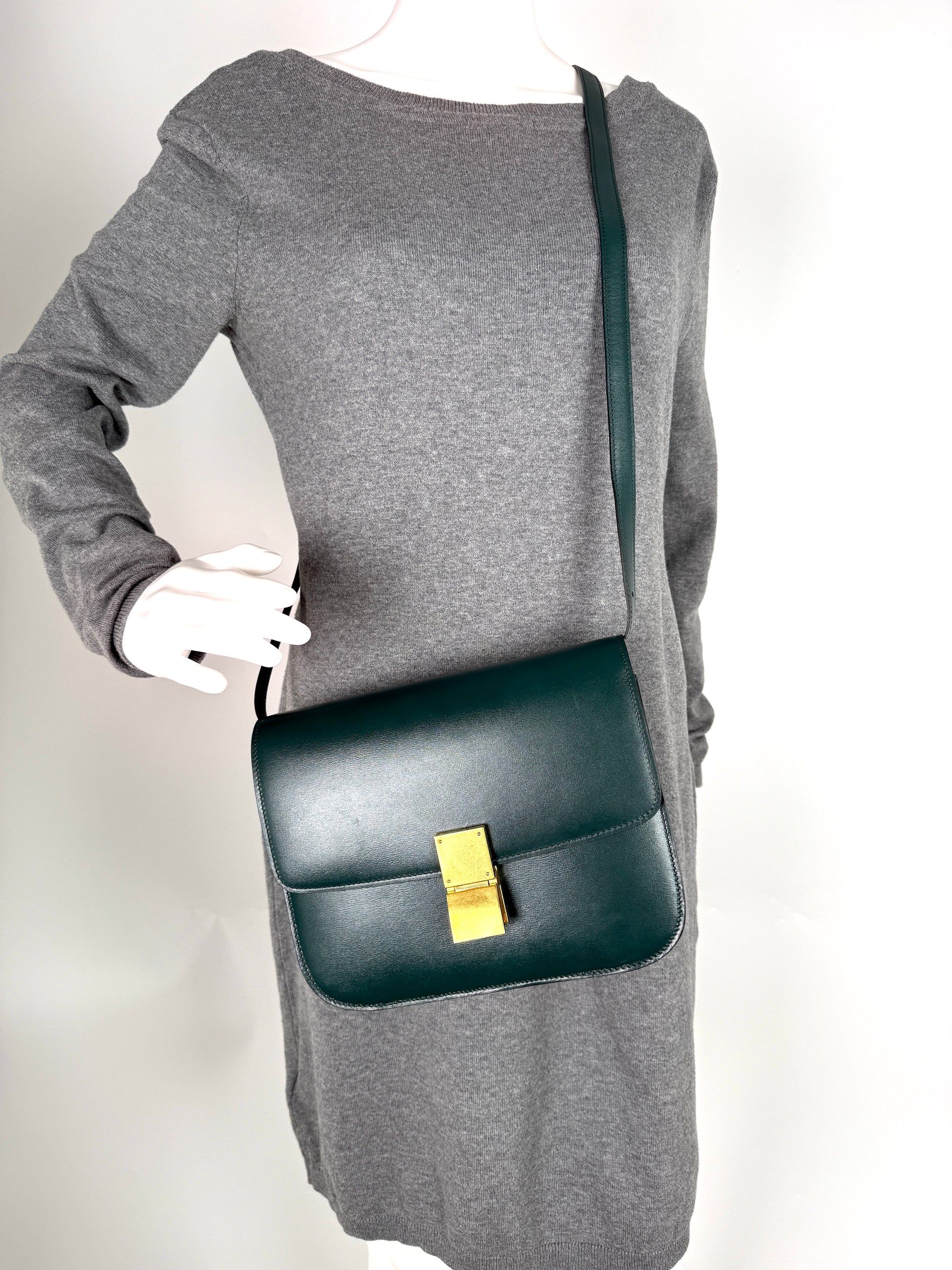 Celine Box Calfskin Amazon Green Classic Medium Crossbody Flap Bag