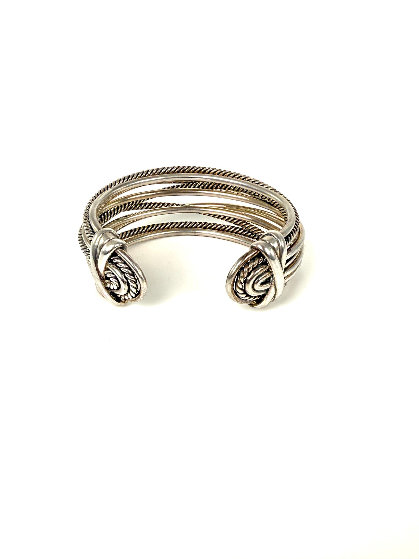 David Yurman Cable Crossover Multi Row Cable Cuff Sterling Silver Bracelet S