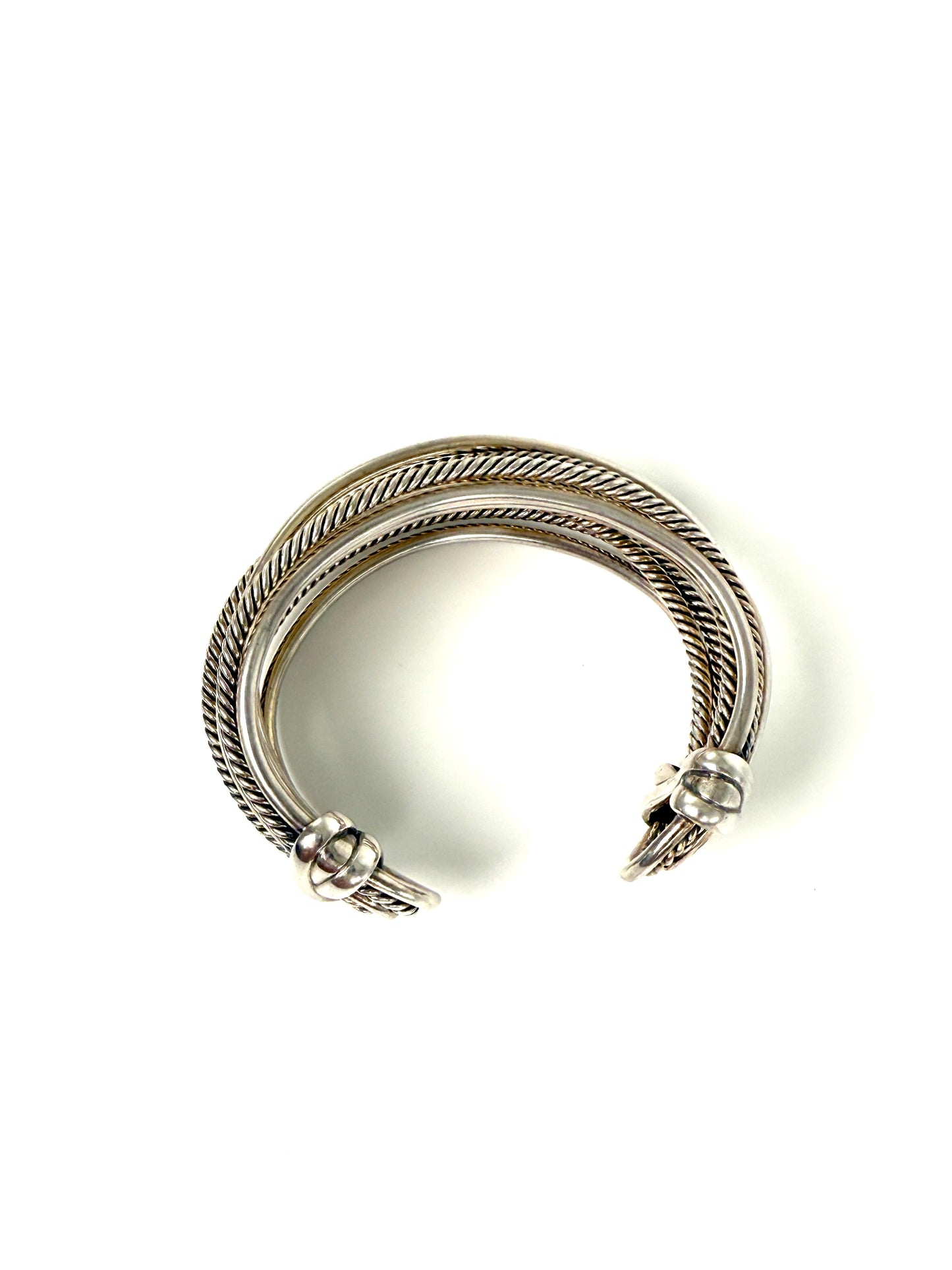 David Yurman Cable Crossover Multi Row Cable Cuff Sterling Silver Bracelet S