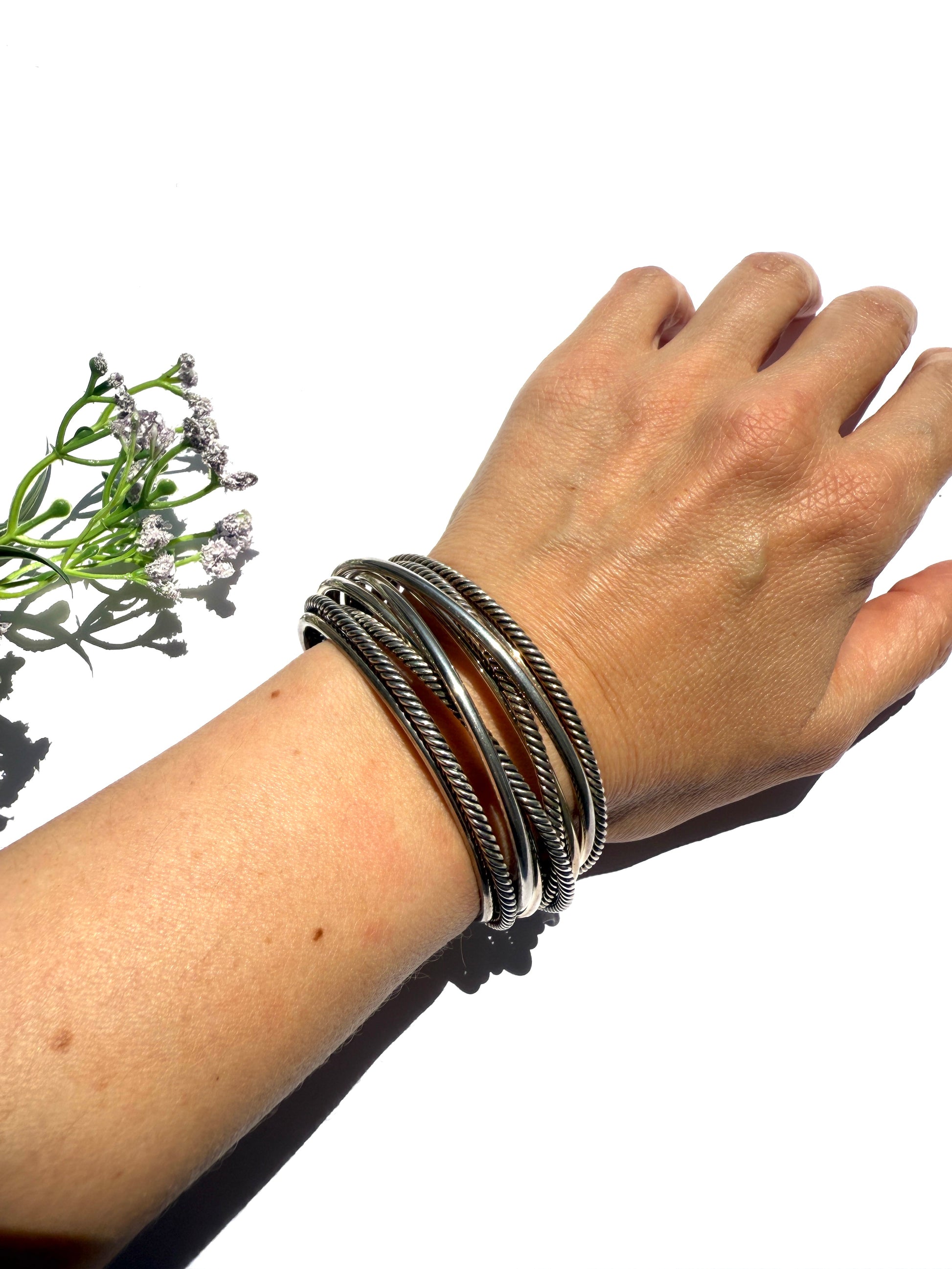 David Yurman Cable Crossover Multi Row Cable Cuff Sterling Silver Bracelet S