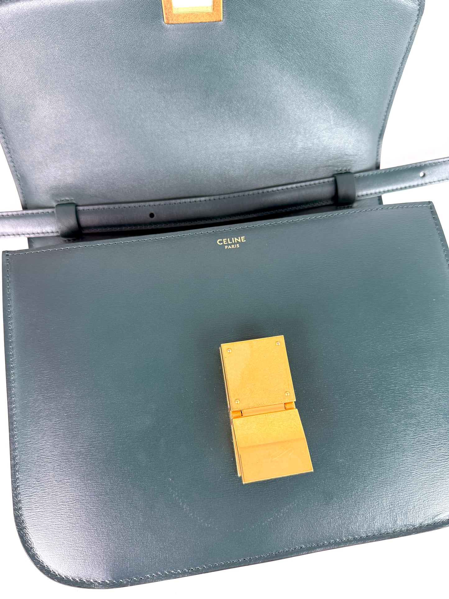 Celine Box Calfskin Amazon Green Classic Medium Crossbody Flap Bag