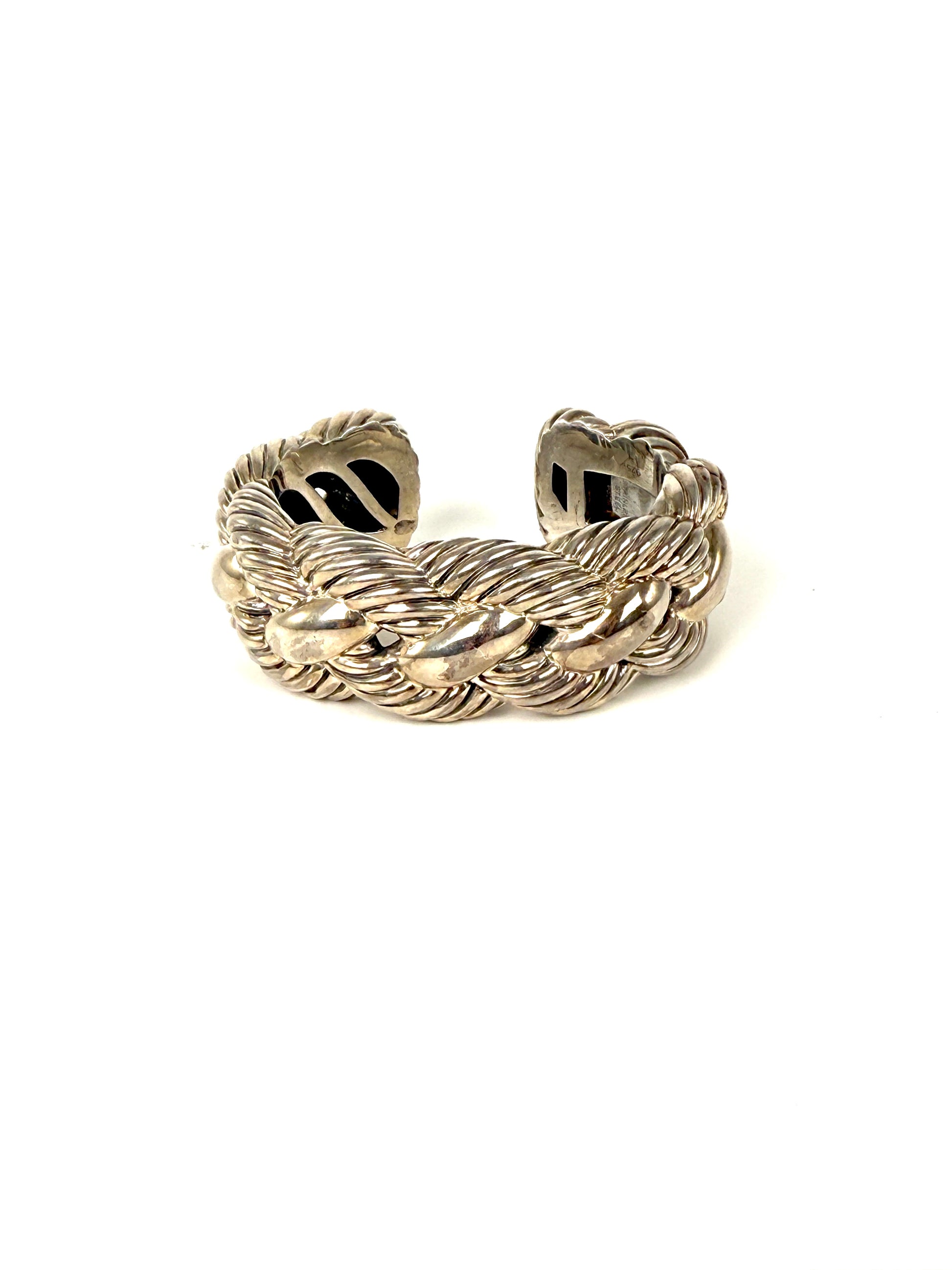 David Yurman Wide Woven Hinge Cuff Sterling Silver Bracelet S