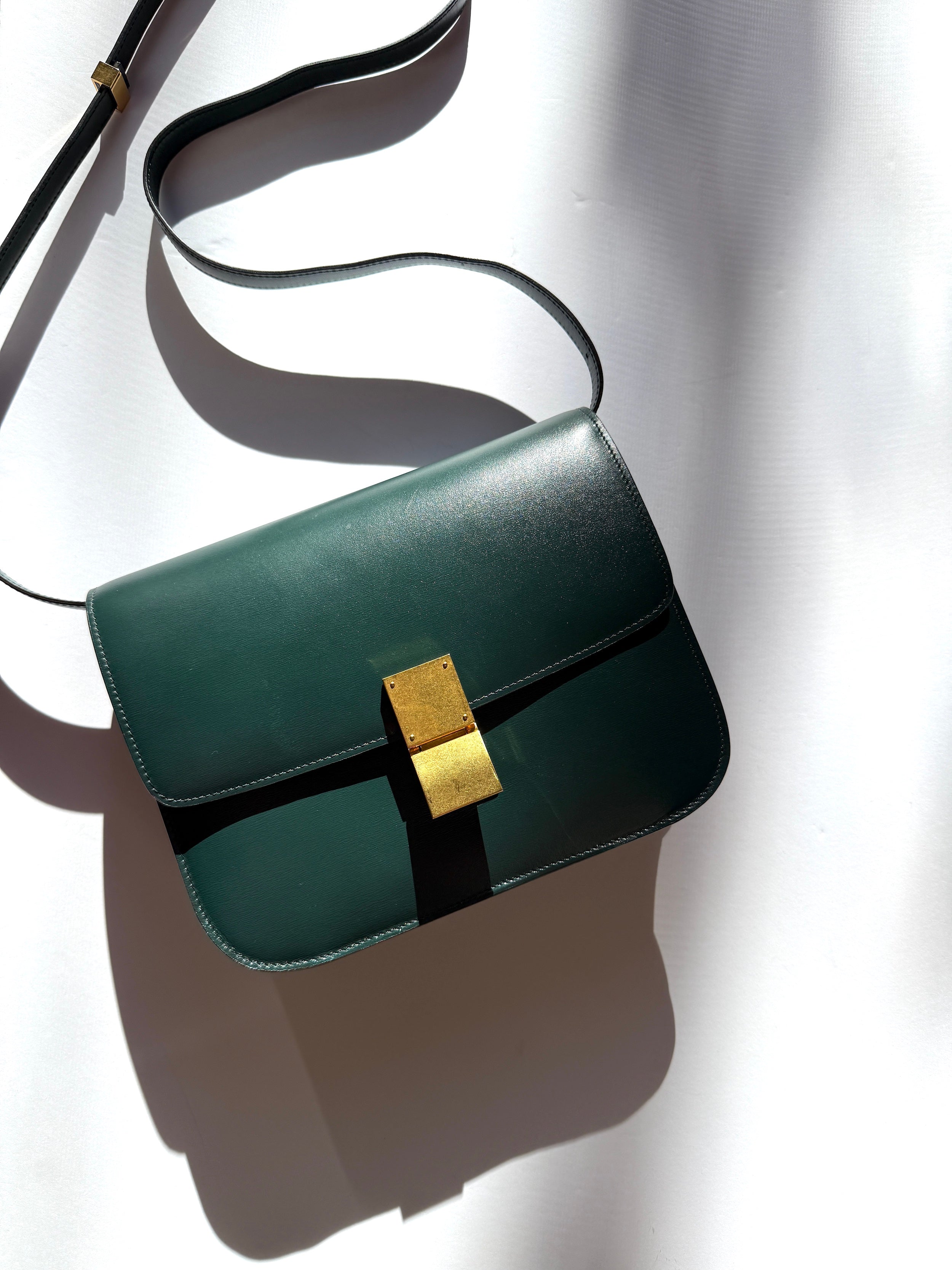 Celine Box Calfskin Amazon Green Classic Medium Crossbody Flap Bag
