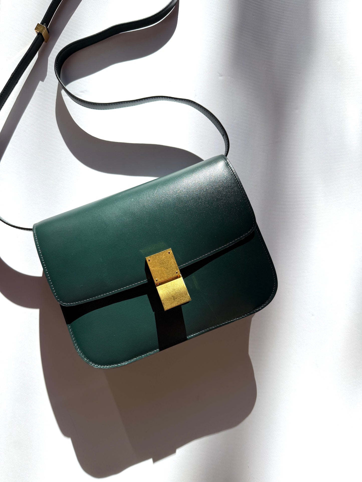 Celine Box Calfskin Amazon Green Classic Medium Crossbody Flap Bag