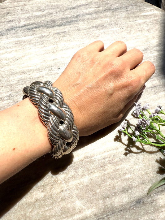 David Yurman Wide Woven Hinge Cuff Sterling Silver Bracelet S
