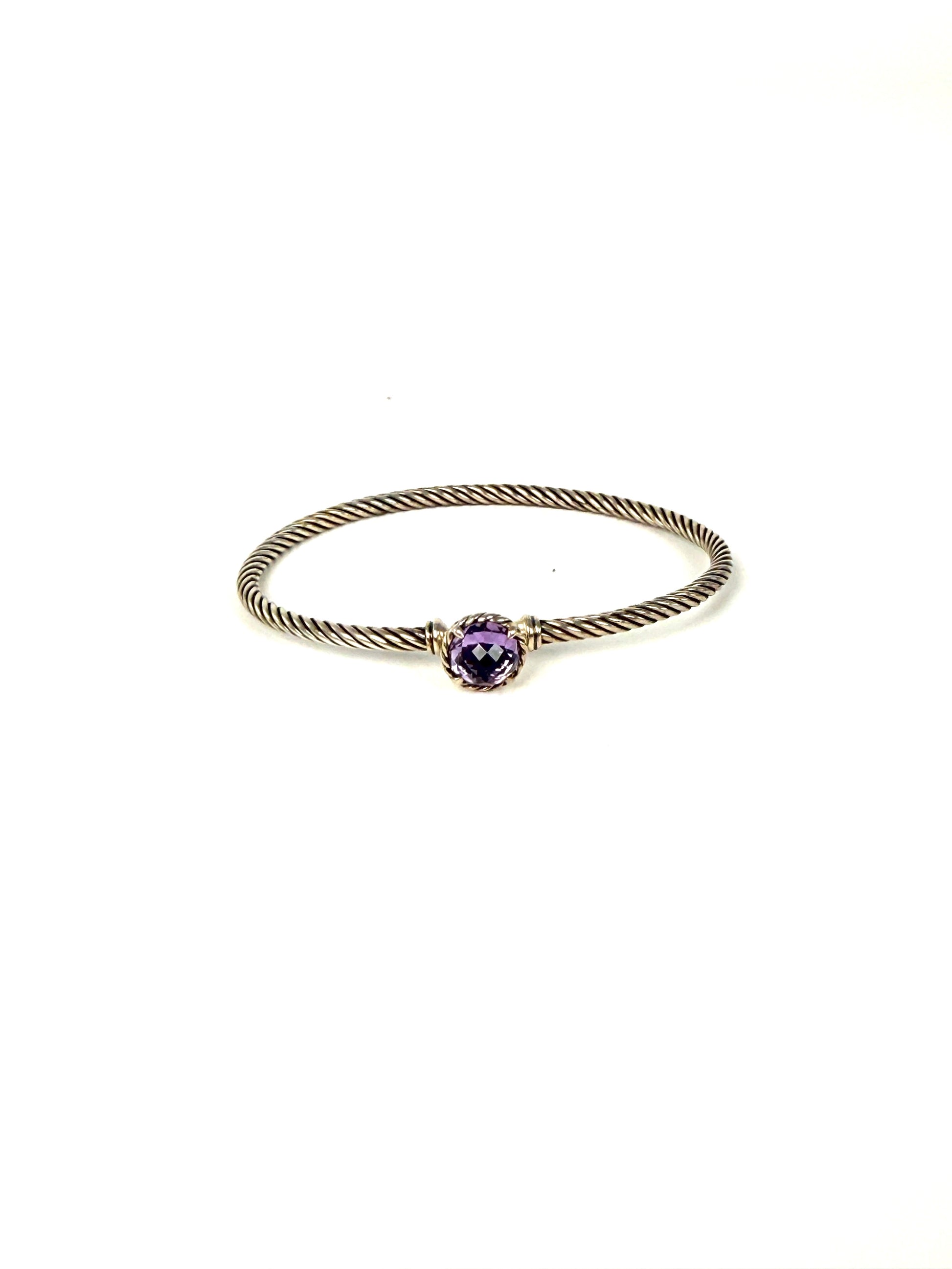 David Yurman Petite Chatelaine Amethyst 3mm Cuff Sterling Silver Bangle Bracelet S