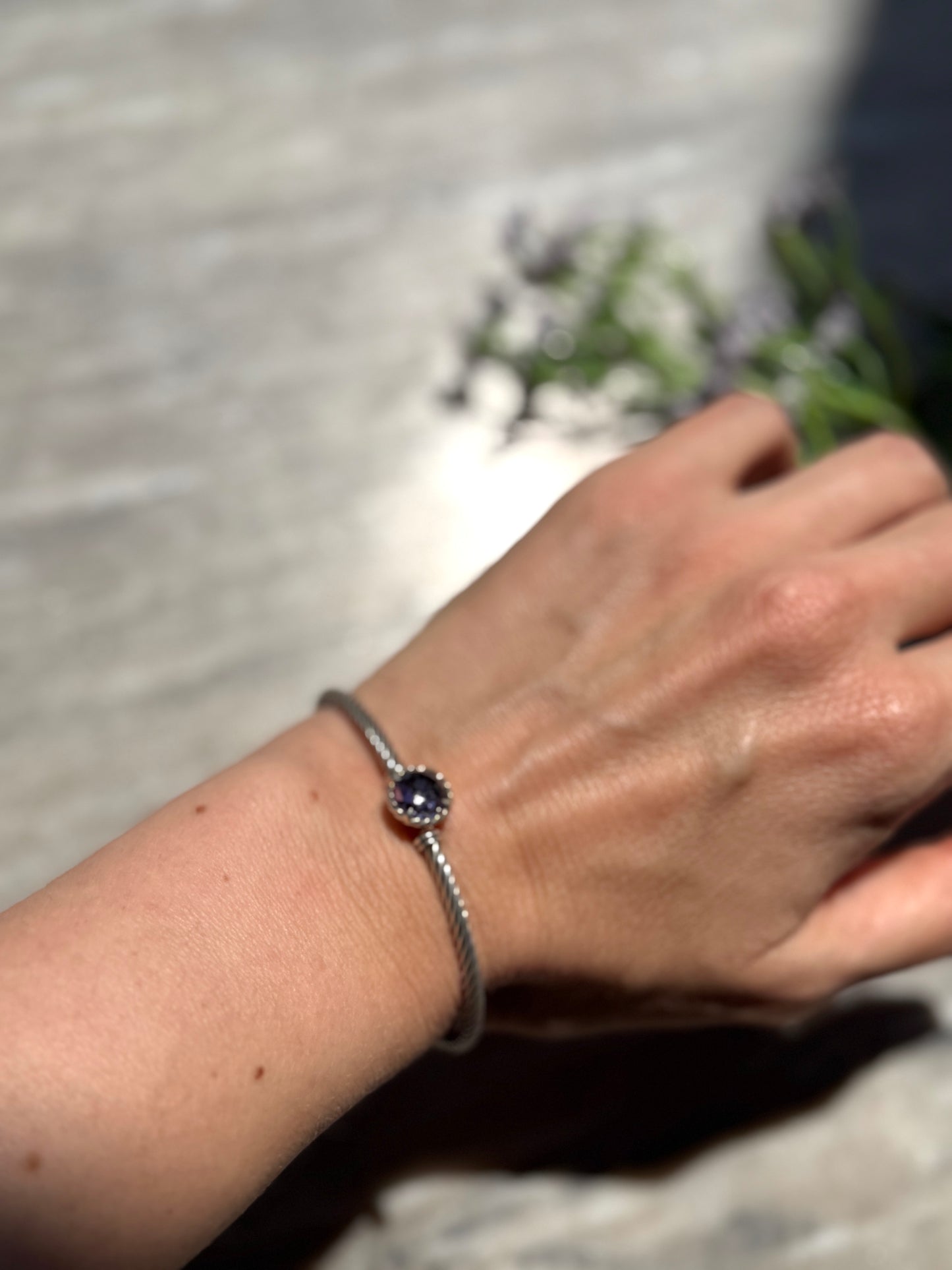 David Yurman Petite Chatelaine Amethyst 3mm Cuff Sterling Silver Bangle Bracelet S