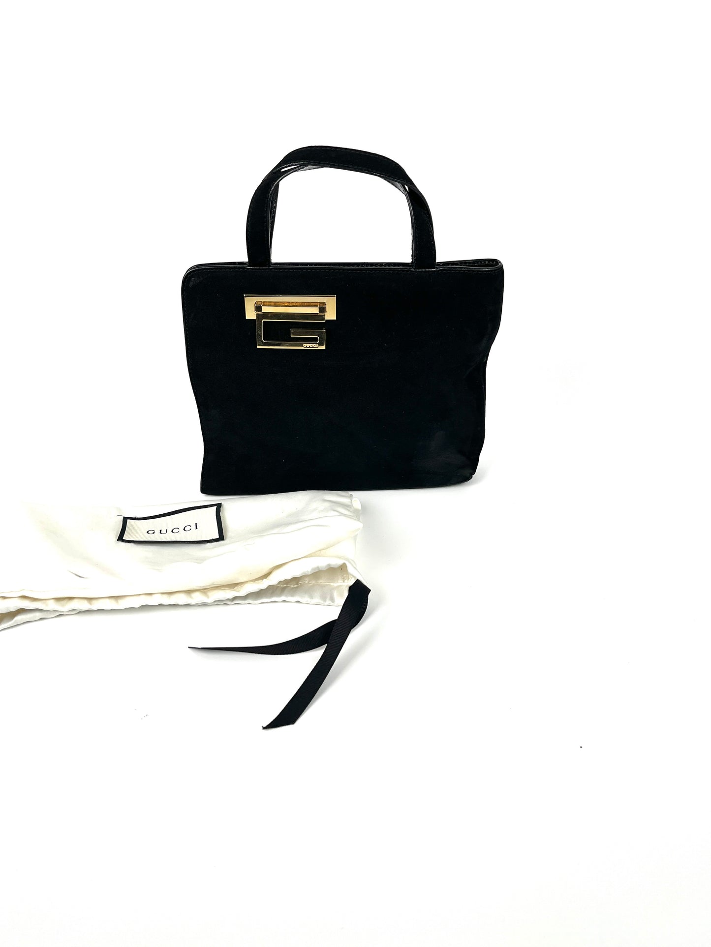 Vintage GUCCI Suede Black Mini Top Handle Satchel Bag 