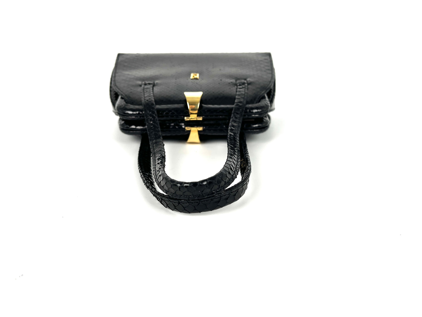 Vintage FENDI Snakeskin Black Mini Top Handle Satchel Bag