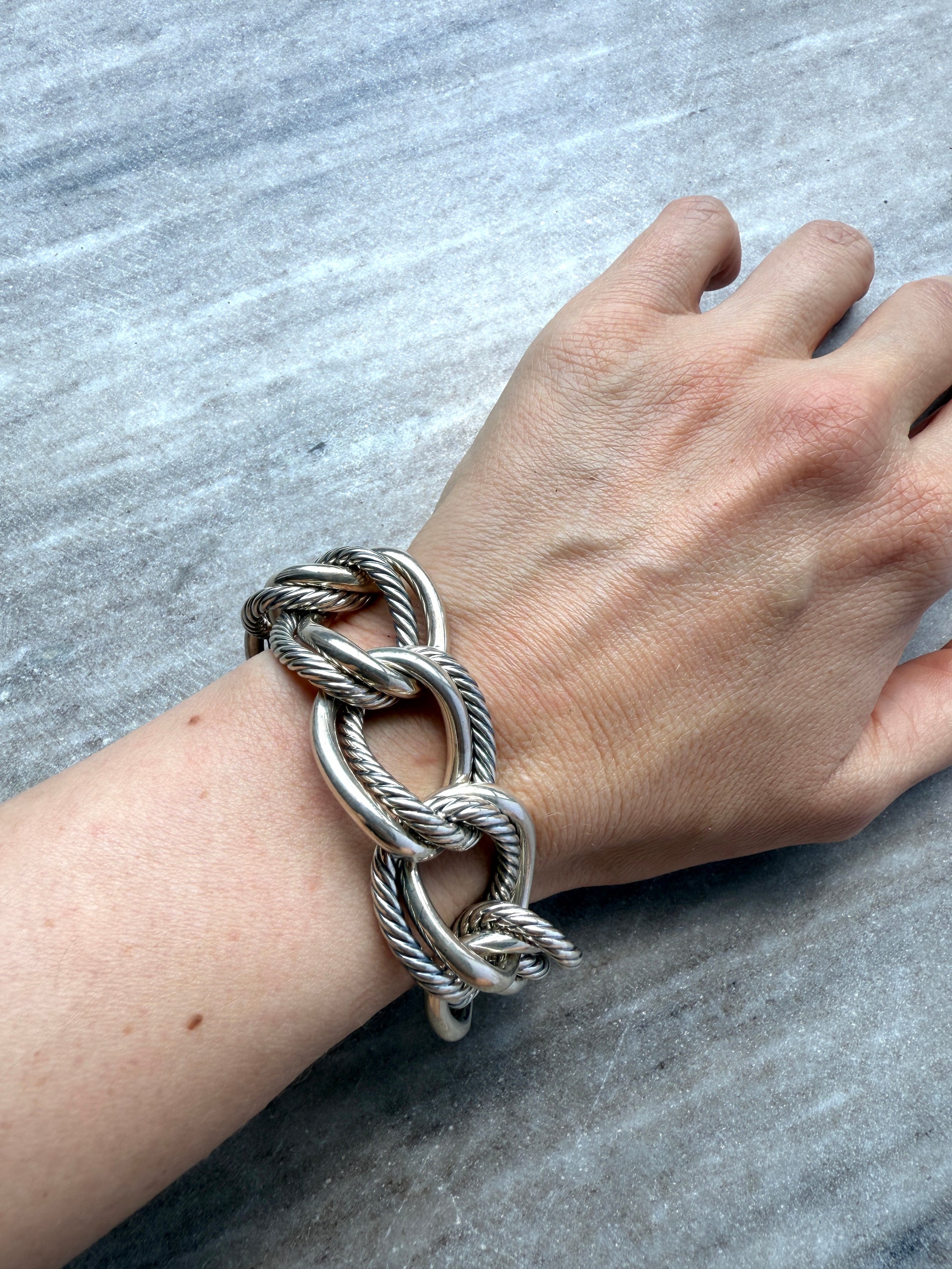 David Yurman Oval Double Cable Chain Sterling Silver Bracelet S
