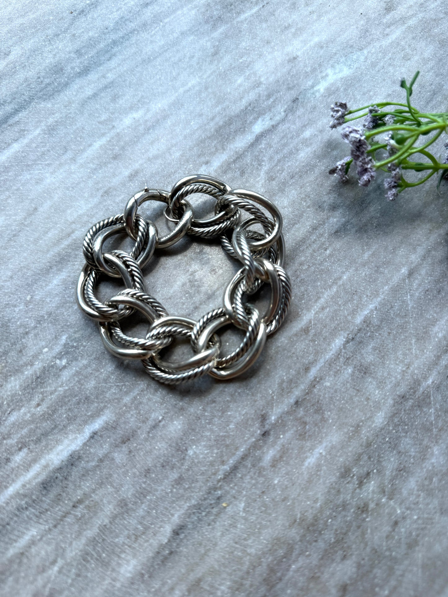 David Yurman Oval Double Cable Chain Sterling Silver Bracelet S