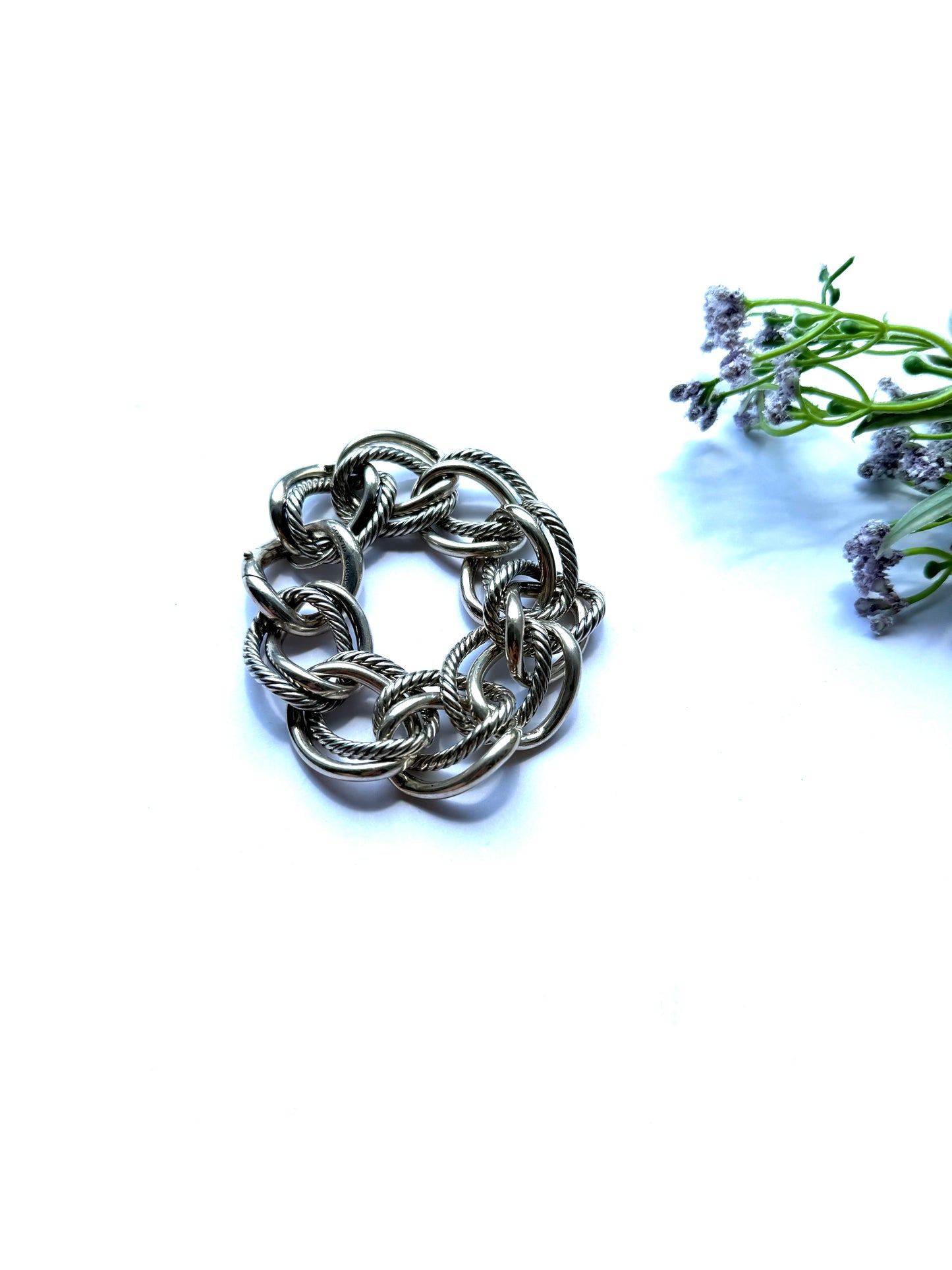 David Yurman Oval Double Cable Chain Sterling Silver Bracelet S