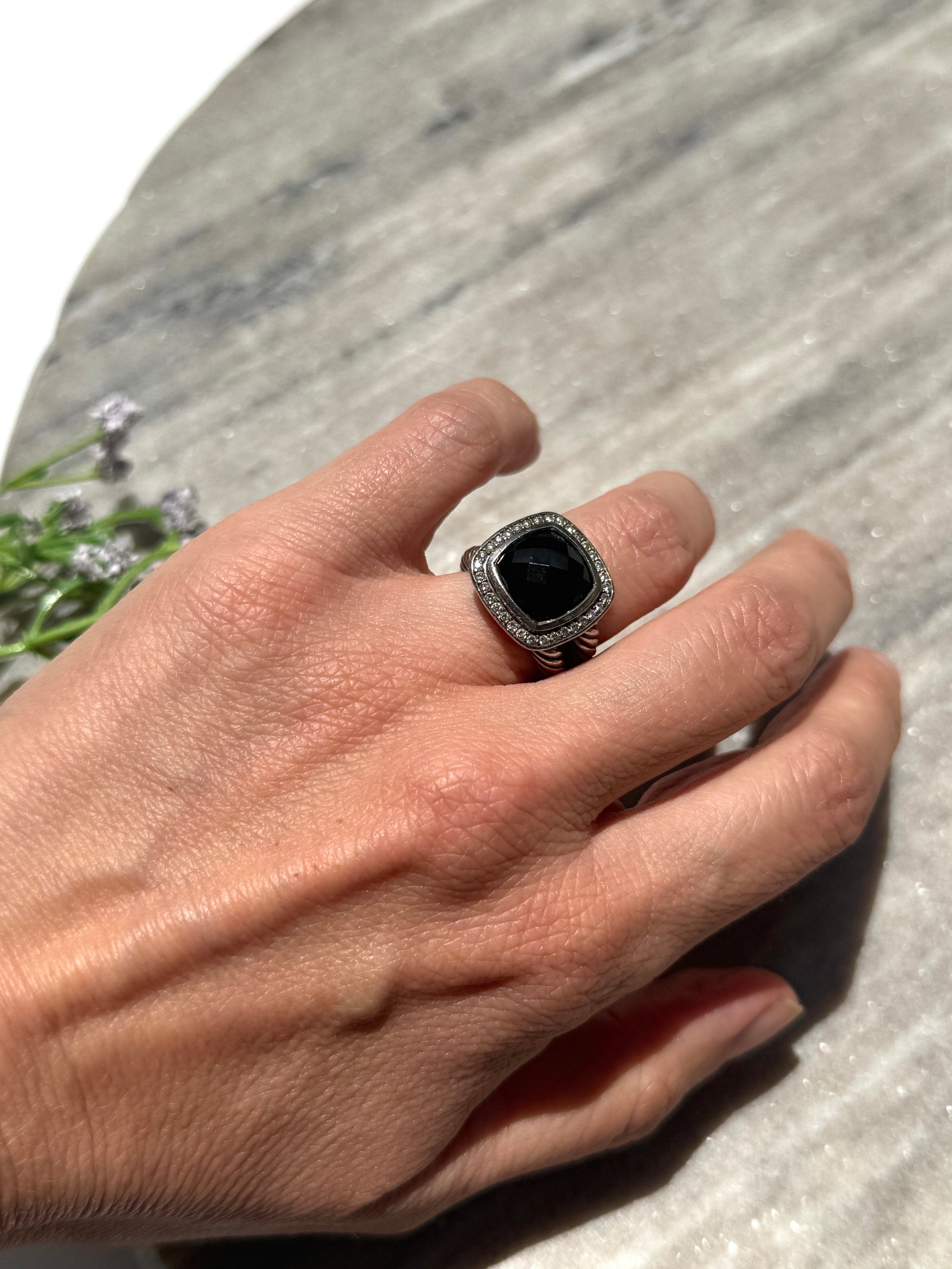 David Yurman Albion Onyx Diamond Sterling Silver Ring 5.25