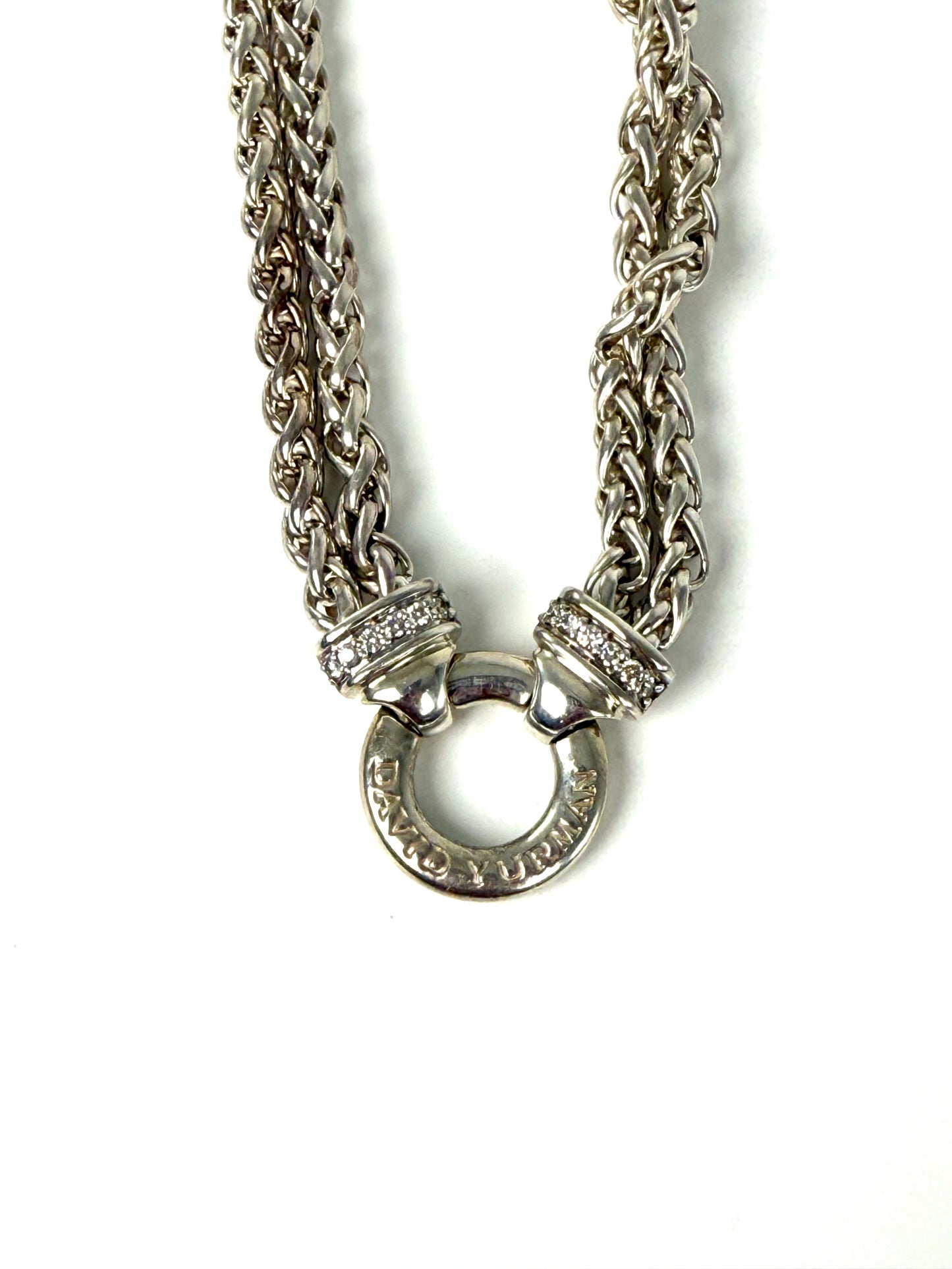 David Yurman Double Wheat Chain Donut Diamond Sterling Silver Pendant Necklace