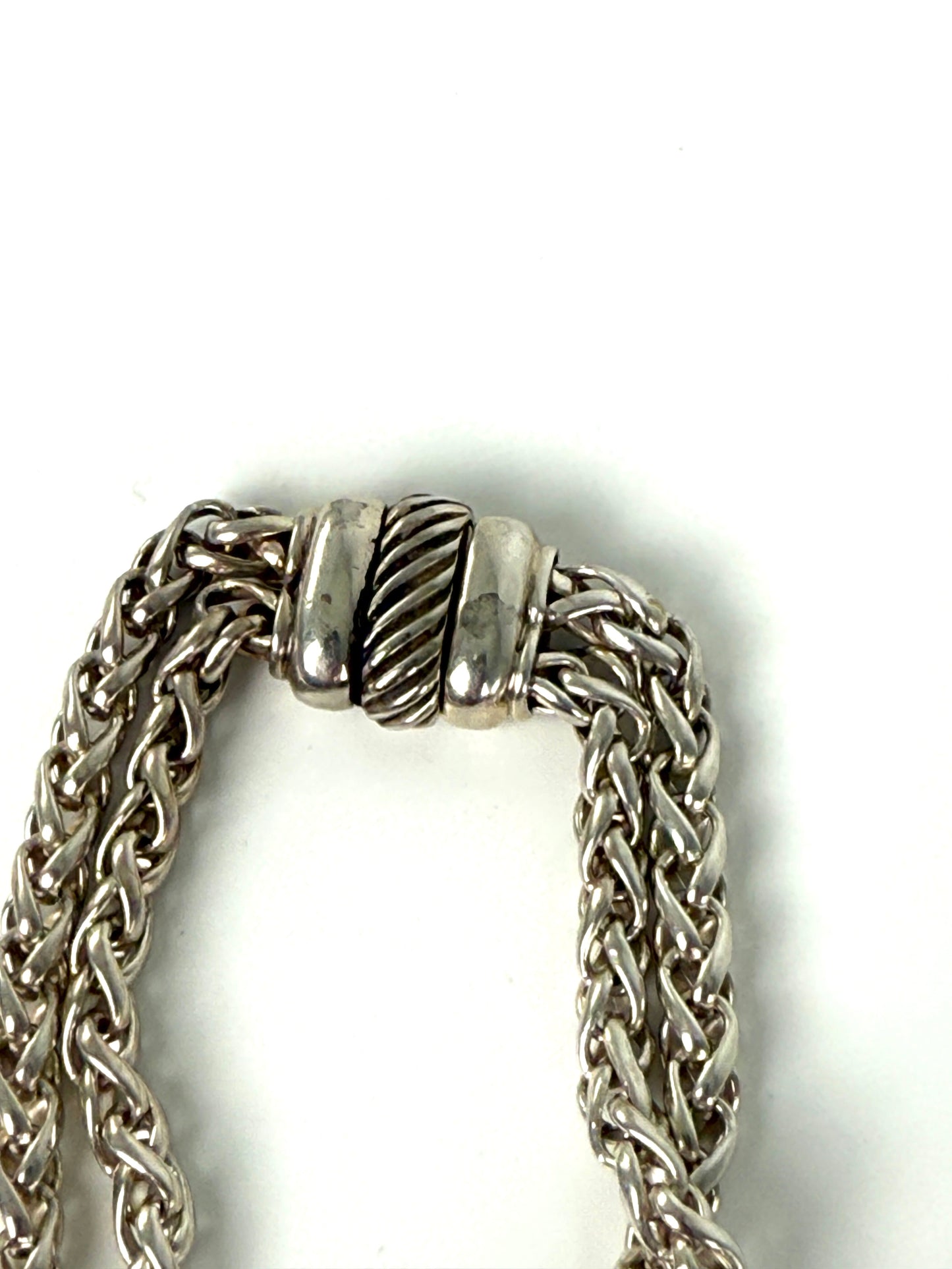 David Yurman Double Wheat Chain Donut Diamond Sterling Silver Pendant Necklace