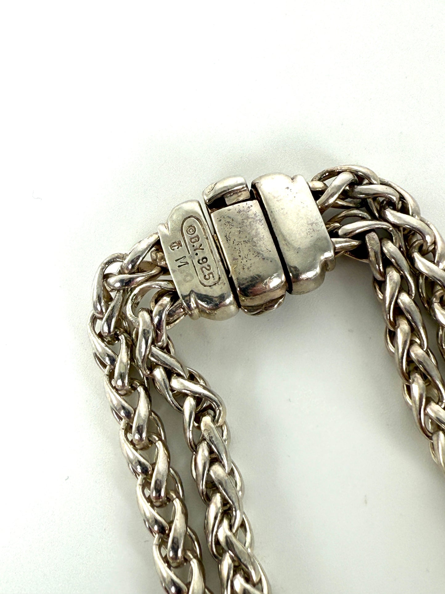 David Yurman Double Wheat Chain Donut Diamond Sterling Silver Pendant Necklace