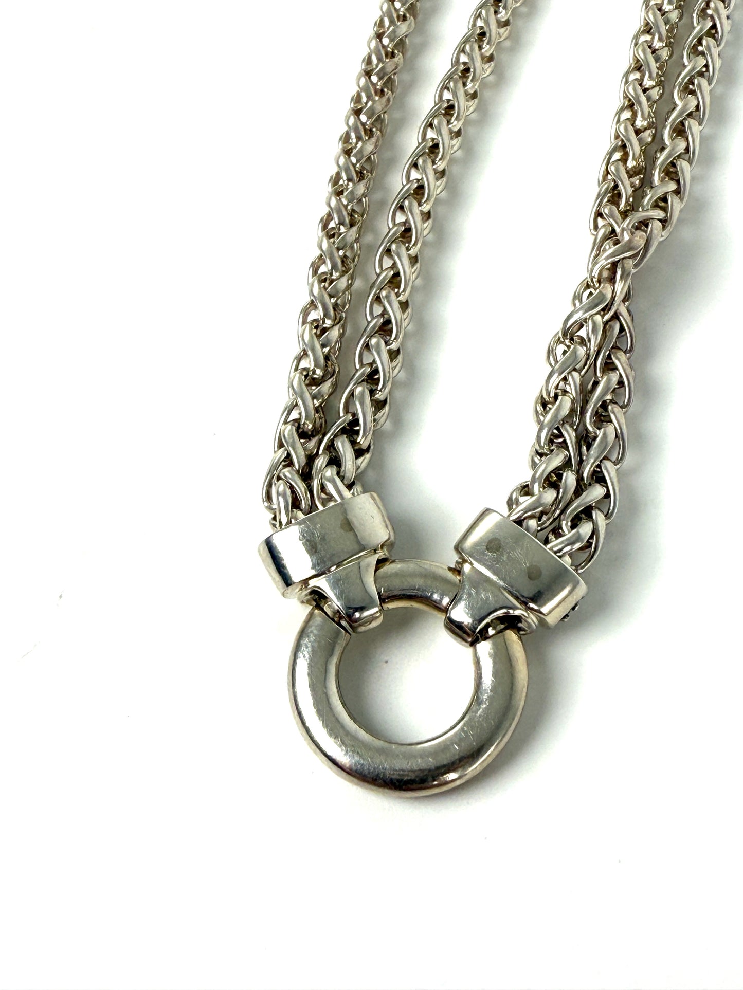 David Yurman Double Wheat Chain Donut Diamond Sterling Silver Pendant Necklace