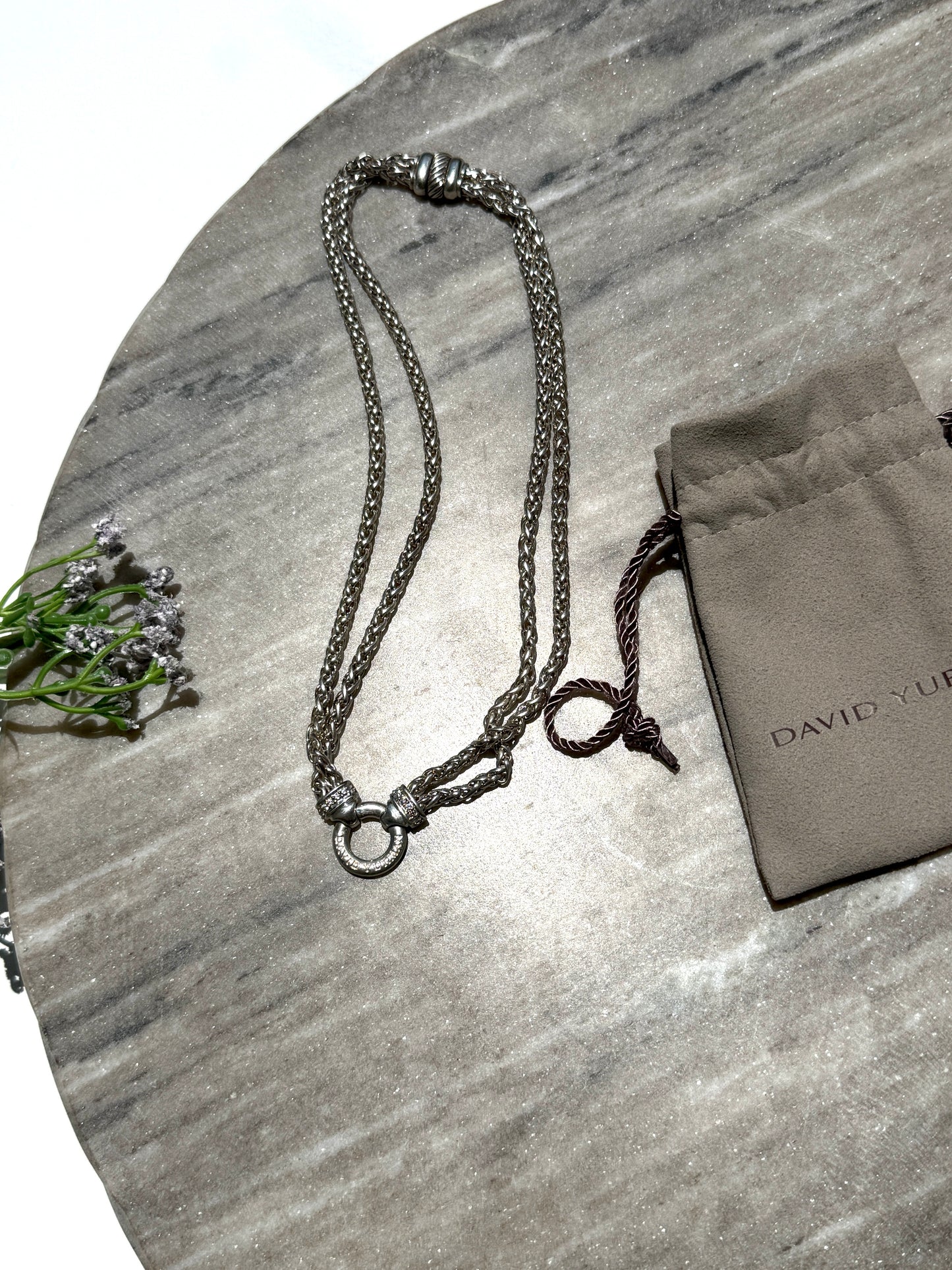 David Yurman Double Wheat Chain Donut Diamond Sterling Silver Pendant Necklace