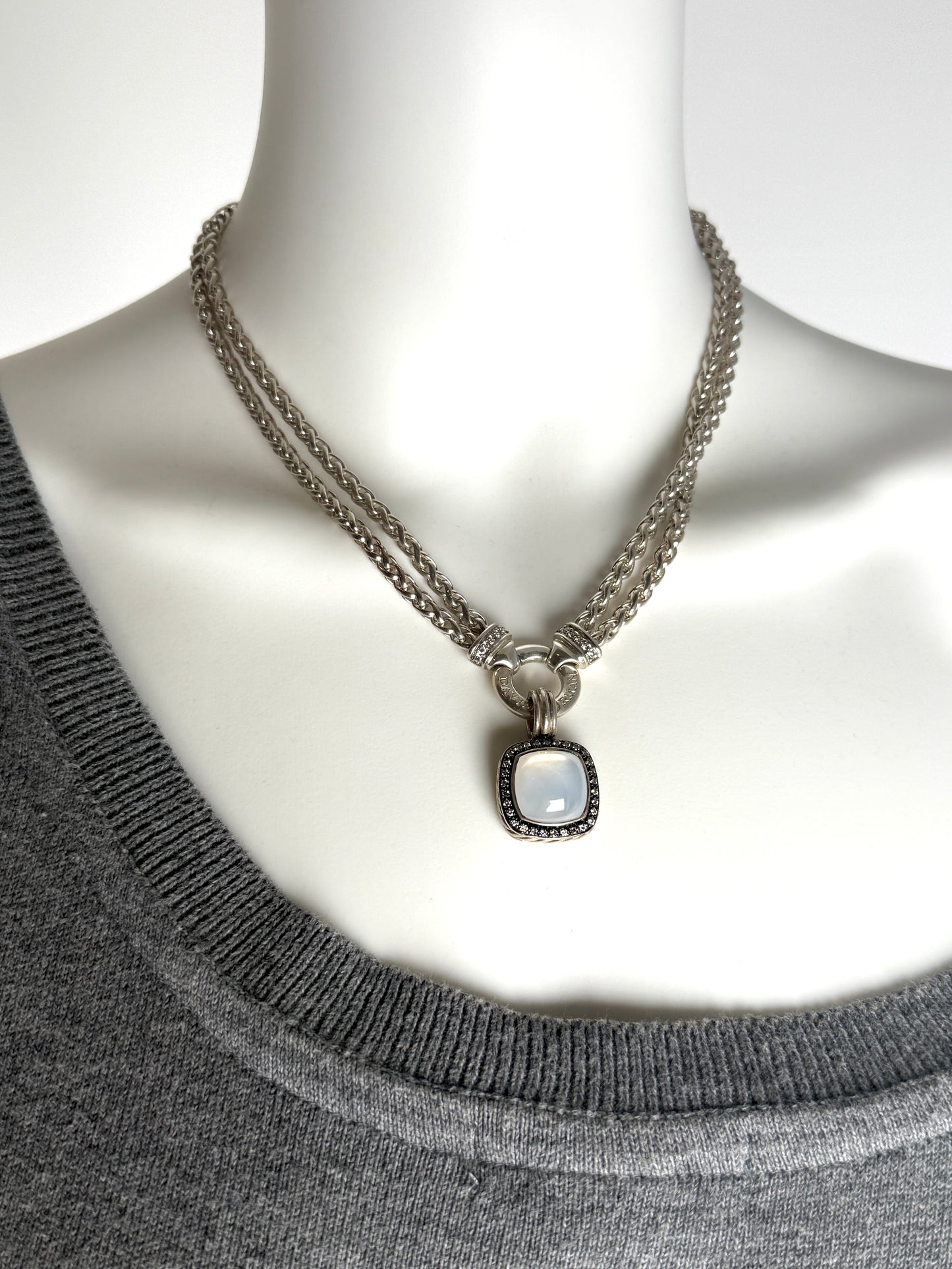David Yurman Albion Moon Quartz Diamond Sterling Silver Enhancer Pendant