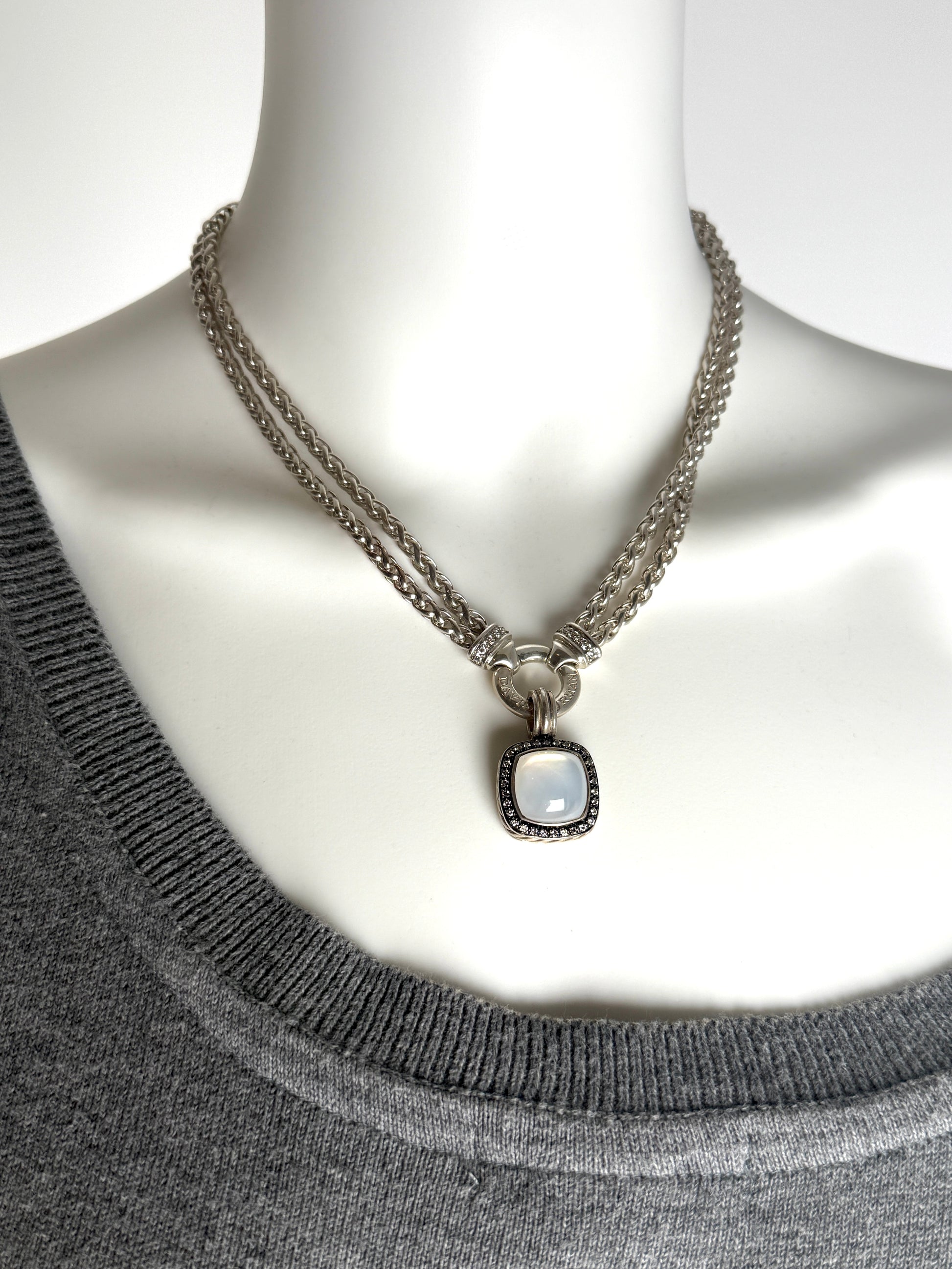 David Yurman Albion Moon Quartz Diamond Sterling Silver Enhancer Pendant