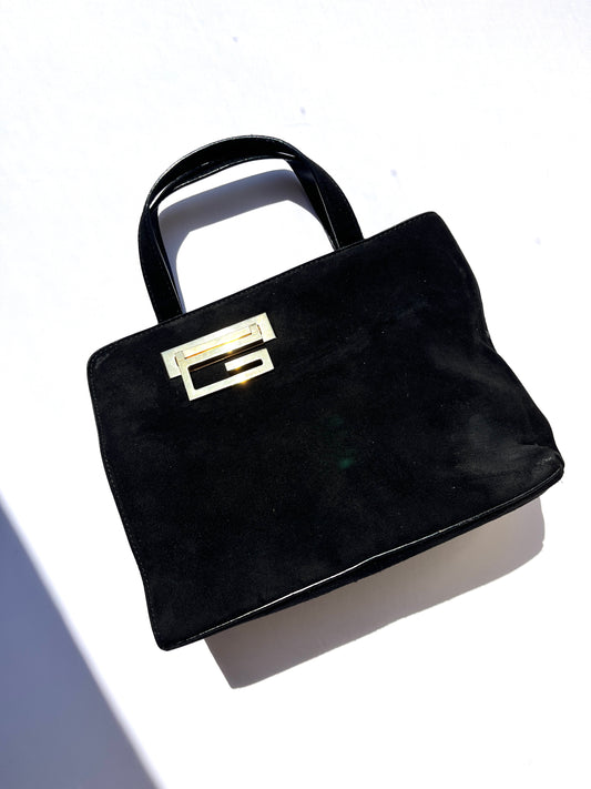 Vintage GUCCI Suede Black Mini Top Handle Satchel Bag 