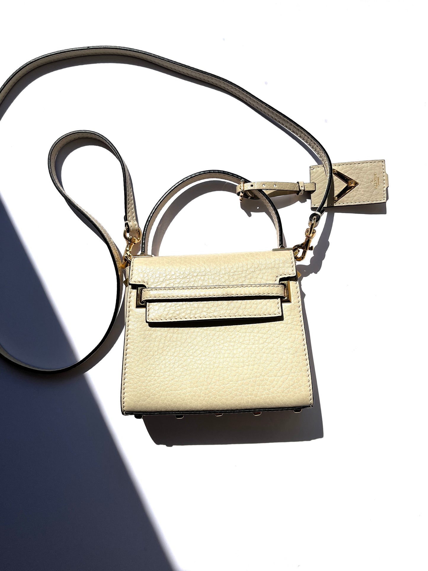 VALENTINO My Rockstud Mini Ivory Leather Crossbody Satchel Bag 