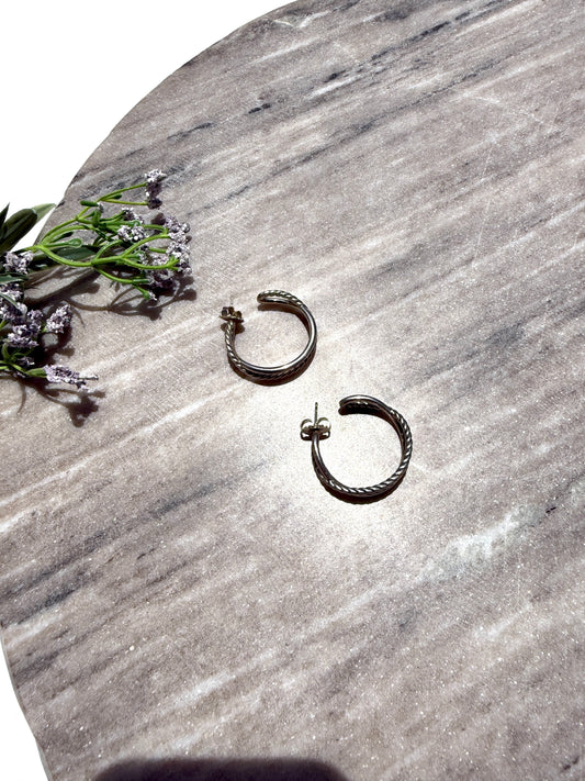 David Yurman Hoop Crossover Diamond Sterling Silver Earrings