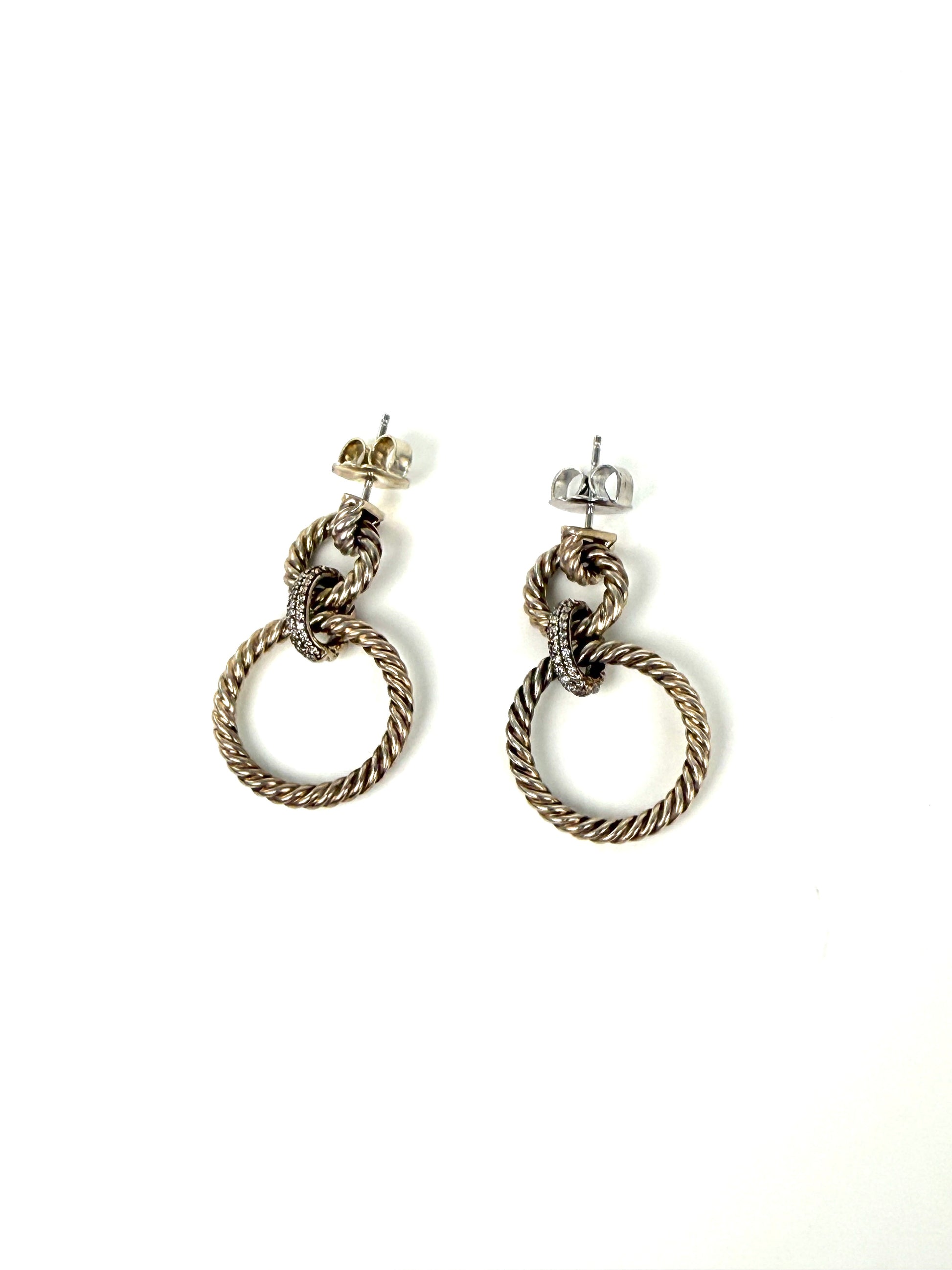 David Yurman Mercer Circular Mobile Cable Diamond Drop Silver Earrings