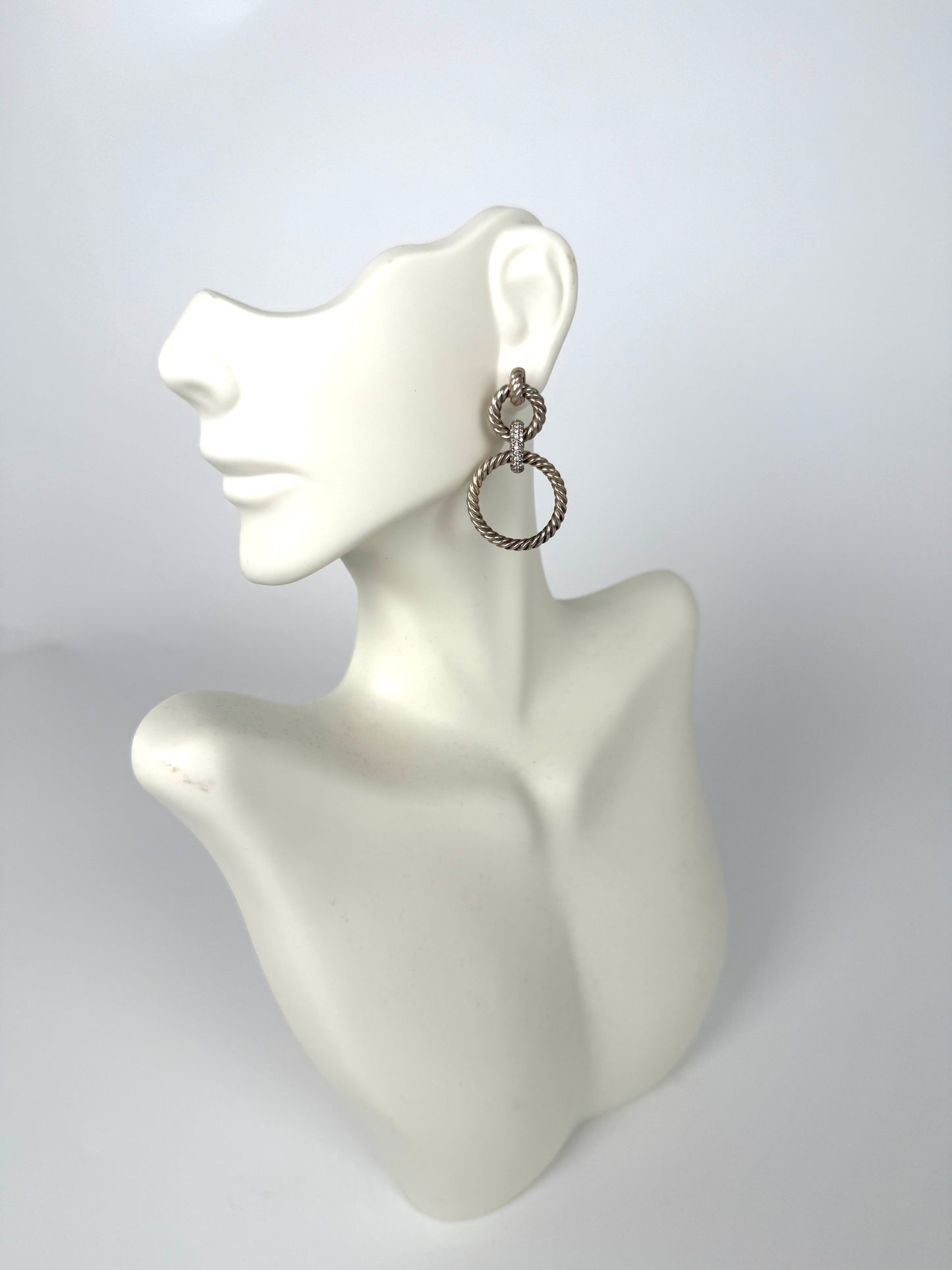 David Yurman Mercer Circular Mobile Cable Diamond Drop Silver Earrings