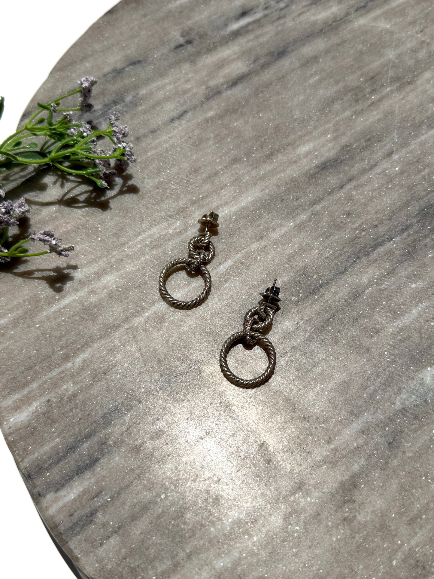 David Yurman Mercer Circular Mobile Cable Diamond Drop Silver Earrings