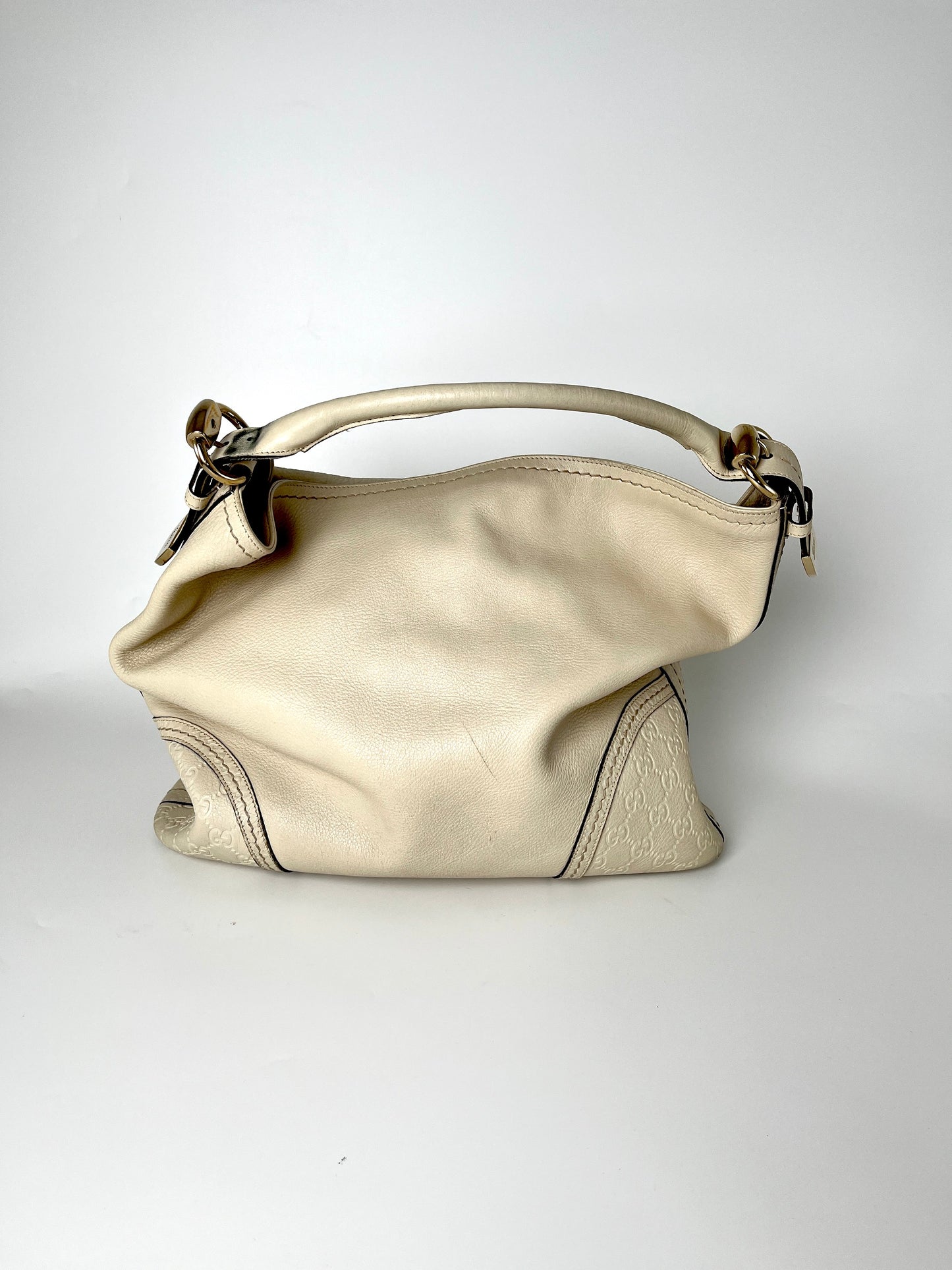 GUCCI Signora Guccissima Cream Leather Hobo Bag