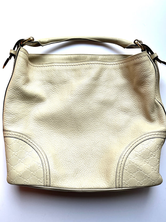 GUCCI Signora Guccissima Cream Leather Hobo Bag