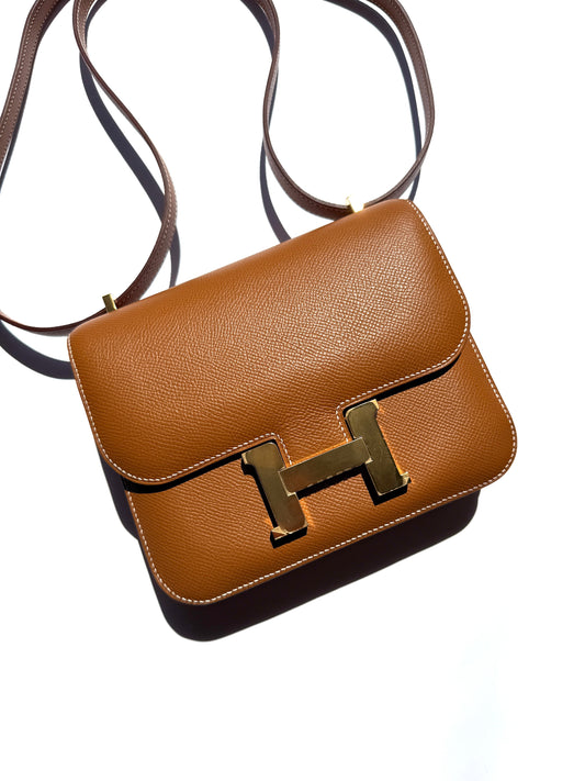 HERMES Constance 18 Epsom Gold on Gold Leather Crossbody Bag