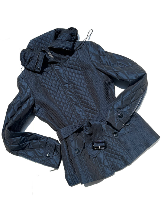 Burberry London Navy Blue Collared Quilted Jacket 42 8
