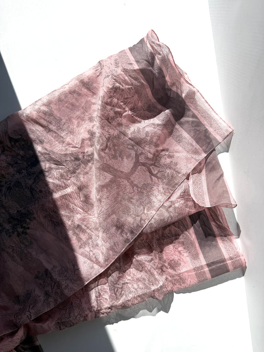 Christian Dior Dioriviera Toile de Jouy Sauvage Pink Gray Cotton Sarong Scarf Beach Wrap