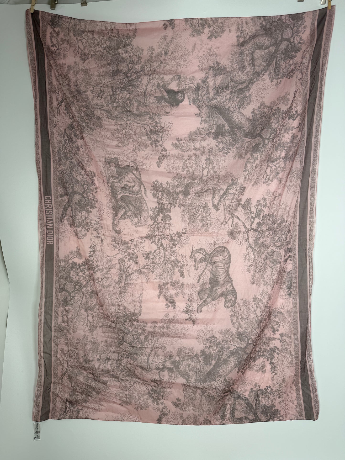 Christian Dior Dioriviera Toile de Jouy Sauvage Pink Gray Cotton Sarong Scarf Beach Wrap