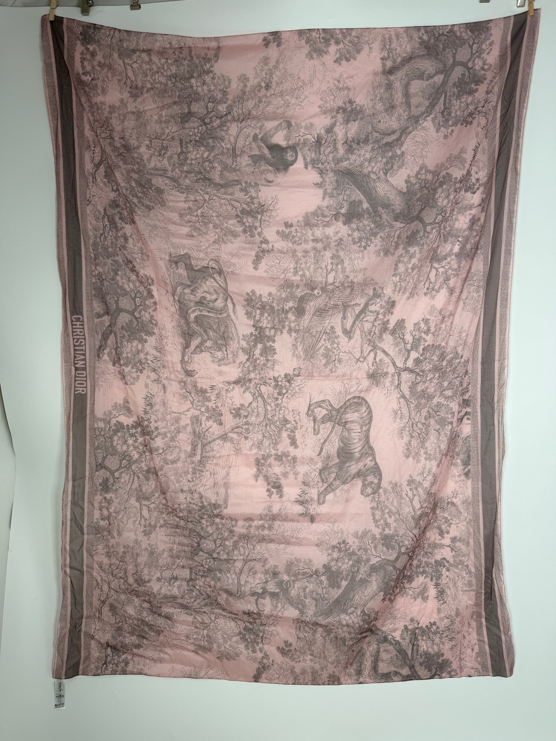 Christian Dior Dioriviera Toile de Jouy Sauvage Pink Gray Cotton Sarong Scarf Beach Wrap