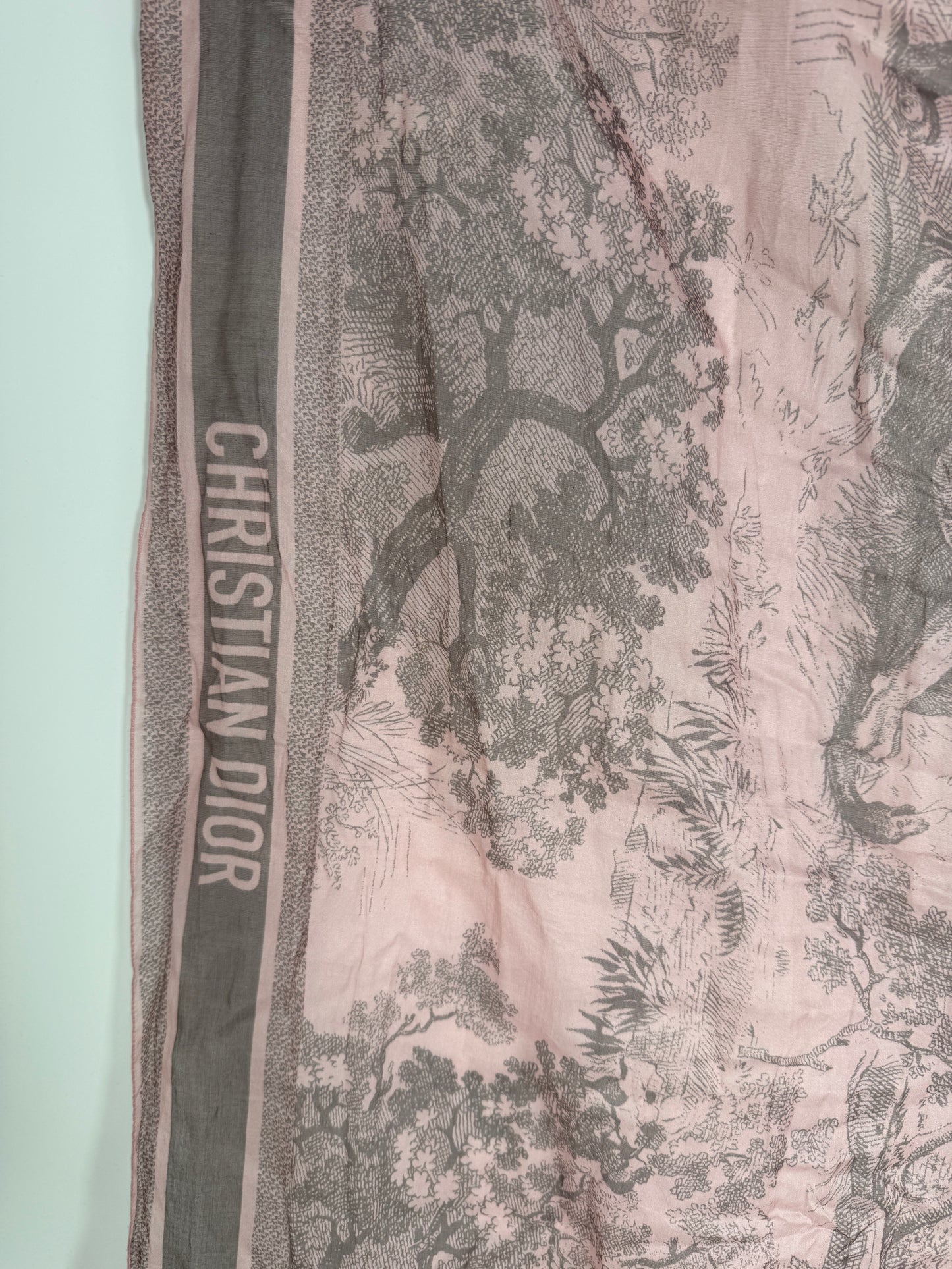 Christian Dior Dioriviera Toile de Jouy Sauvage Pink Gray Cotton Sarong Scarf Beach Wrap
