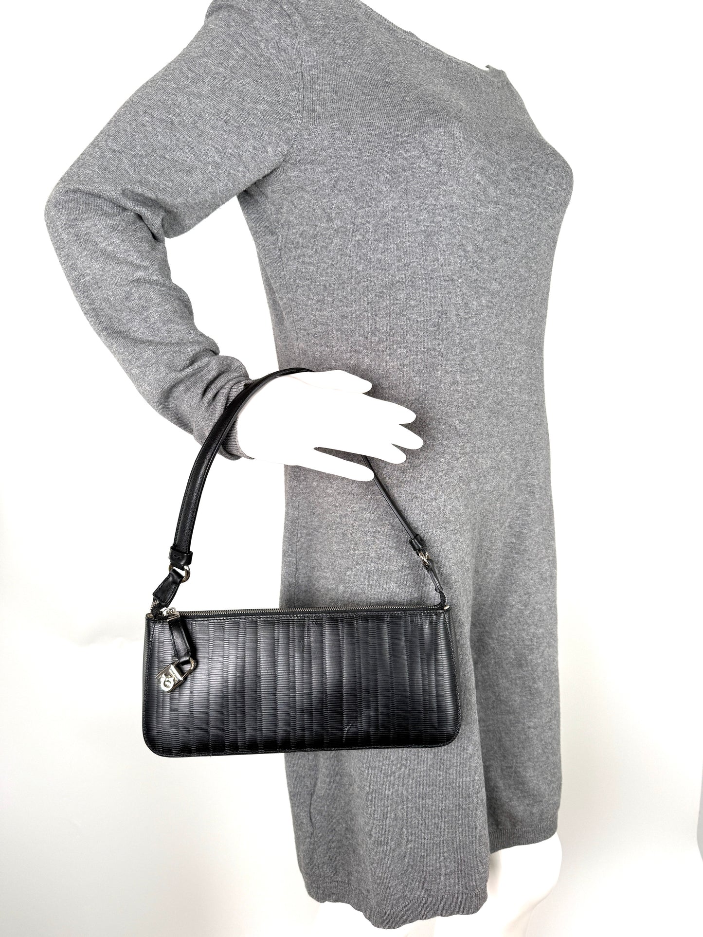Salvatore Ferragamo Black Pebble Leather Shoulder Bag 