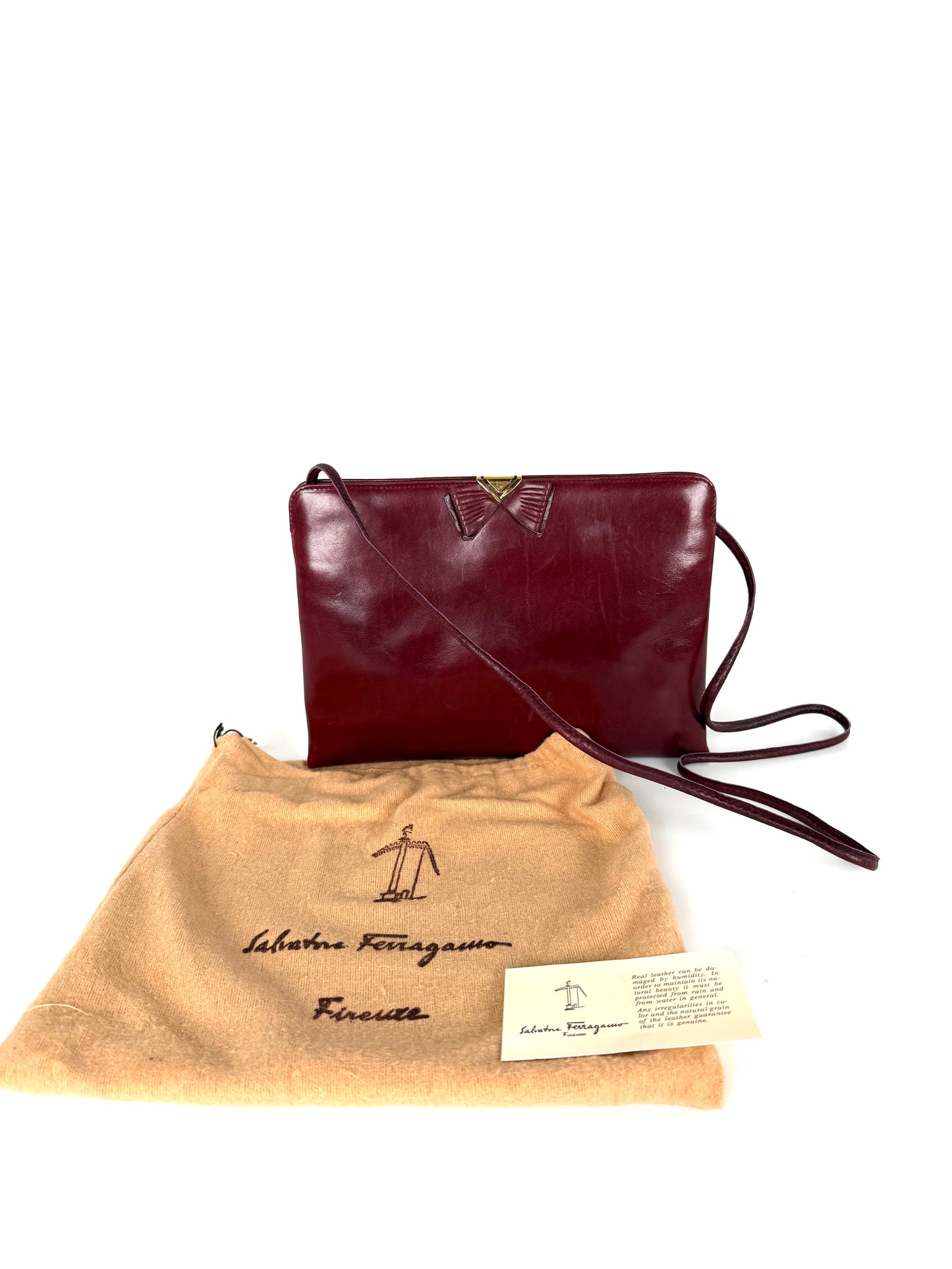 Vintage Salvatore Ferragamo Burgundy Leather Crossbody Clutch Bag 