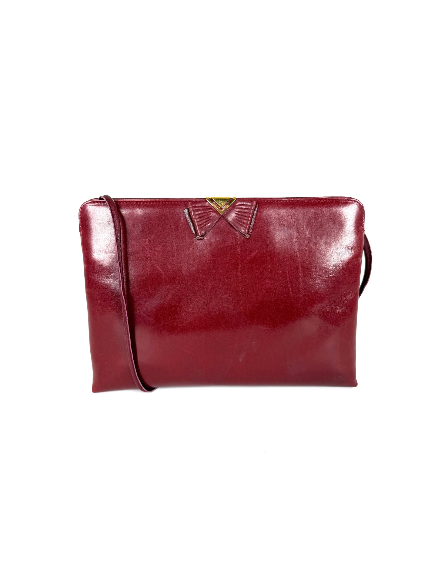 Vintage Salvatore Ferragamo Burgundy Leather Crossbody Clutch Bag 