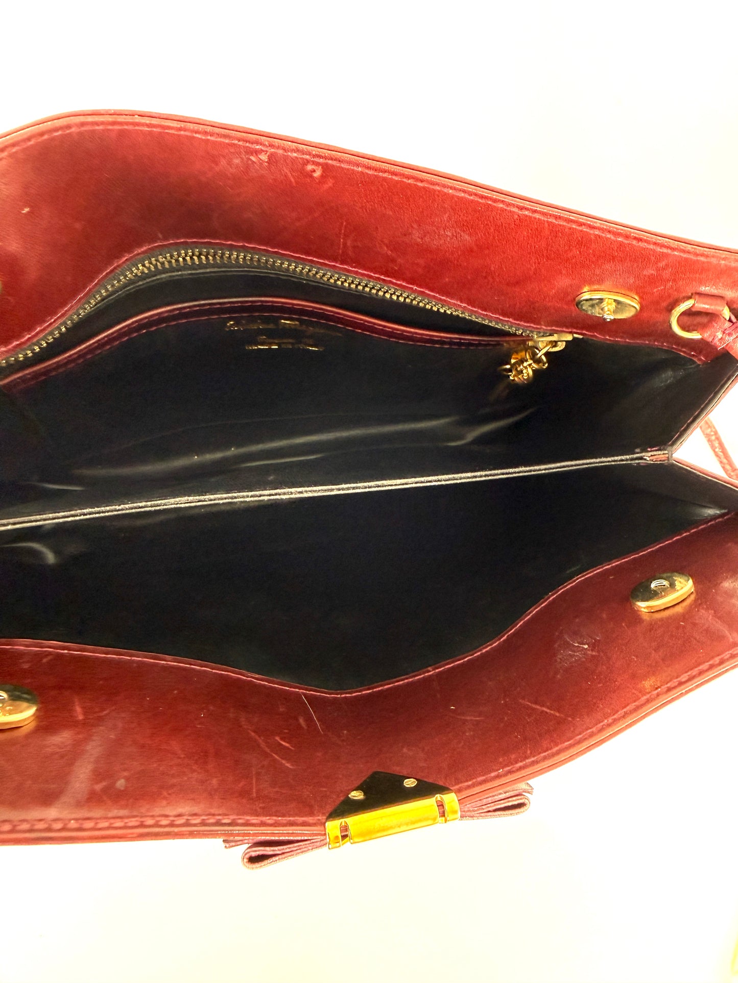 Vintage Salvatore Ferragamo Burgundy Leather Crossbody Clutch Bag