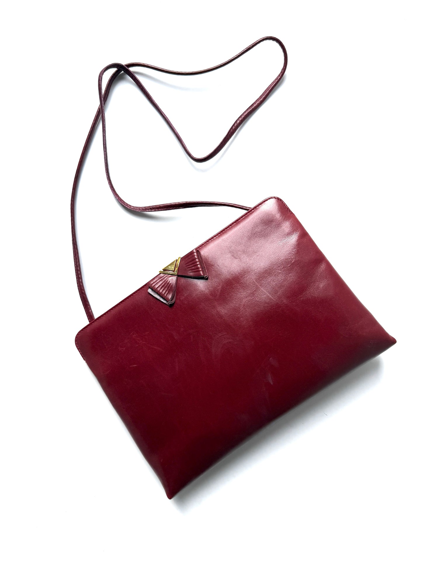 Vintage Salvatore Ferragamo Burgundy Leather Crossbody Clutch Bag 