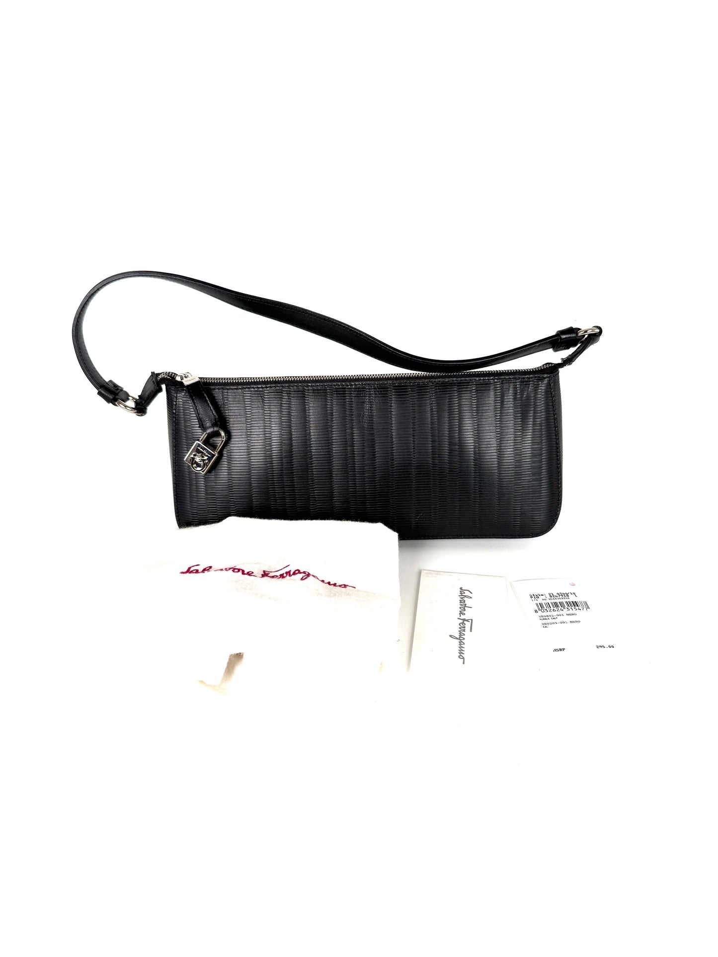 Salvatore Ferragamo Black Pebble Leather Shoulder Bag 
