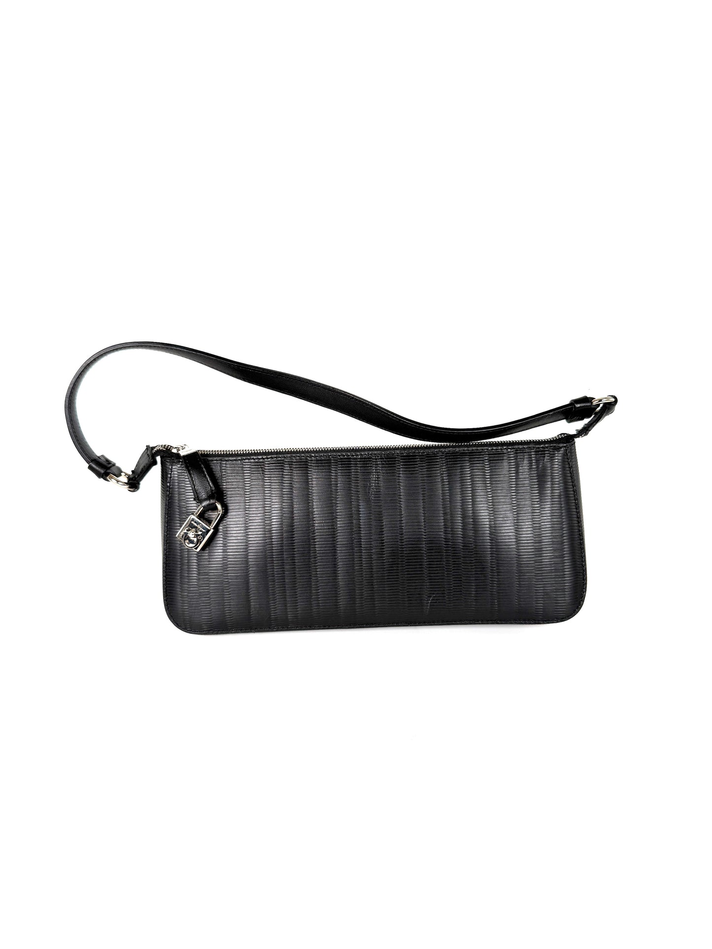 Salvatore Ferragamo Black Pebble Leather Shoulder Bag 