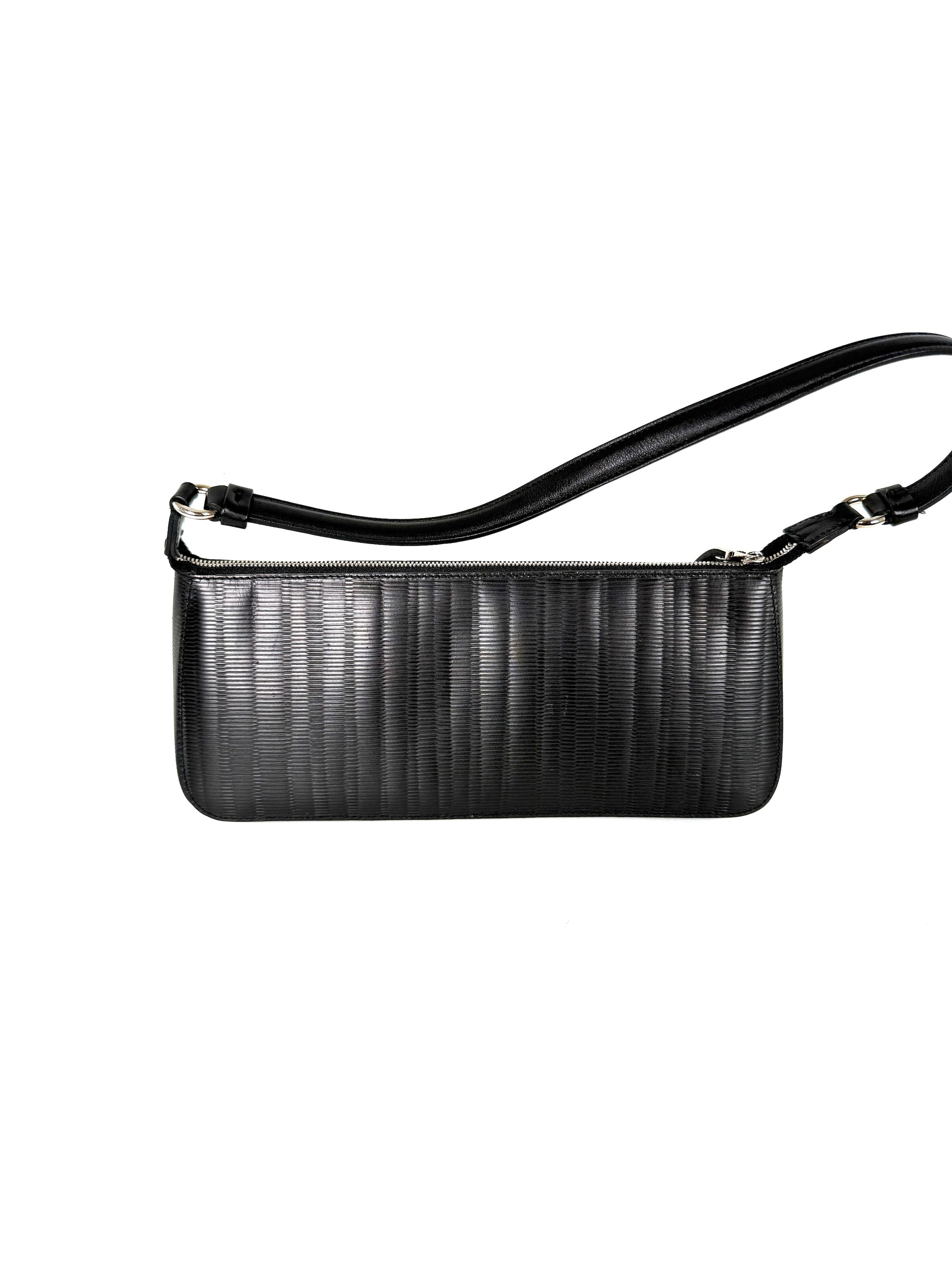 Salvatore Ferragamo Black Pebble Leather Shoulder Bag 