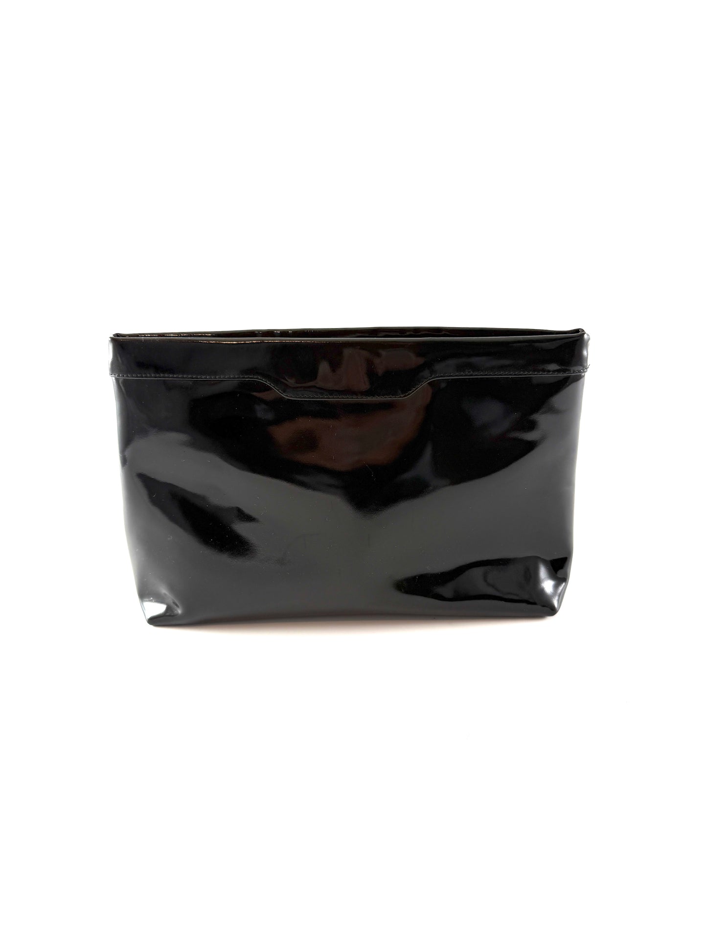 Vintage Salvatore Ferragamo Black Patent Leather Crossbody Clutch Bag 